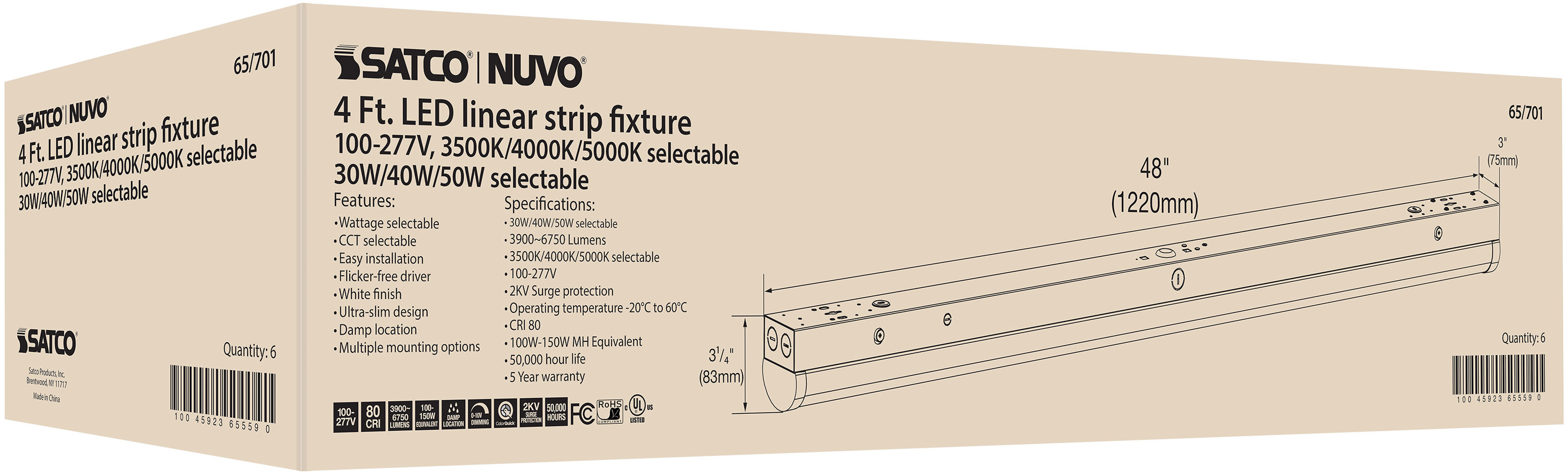 65-701 4' LINEAR STRIP WHITE FINISH