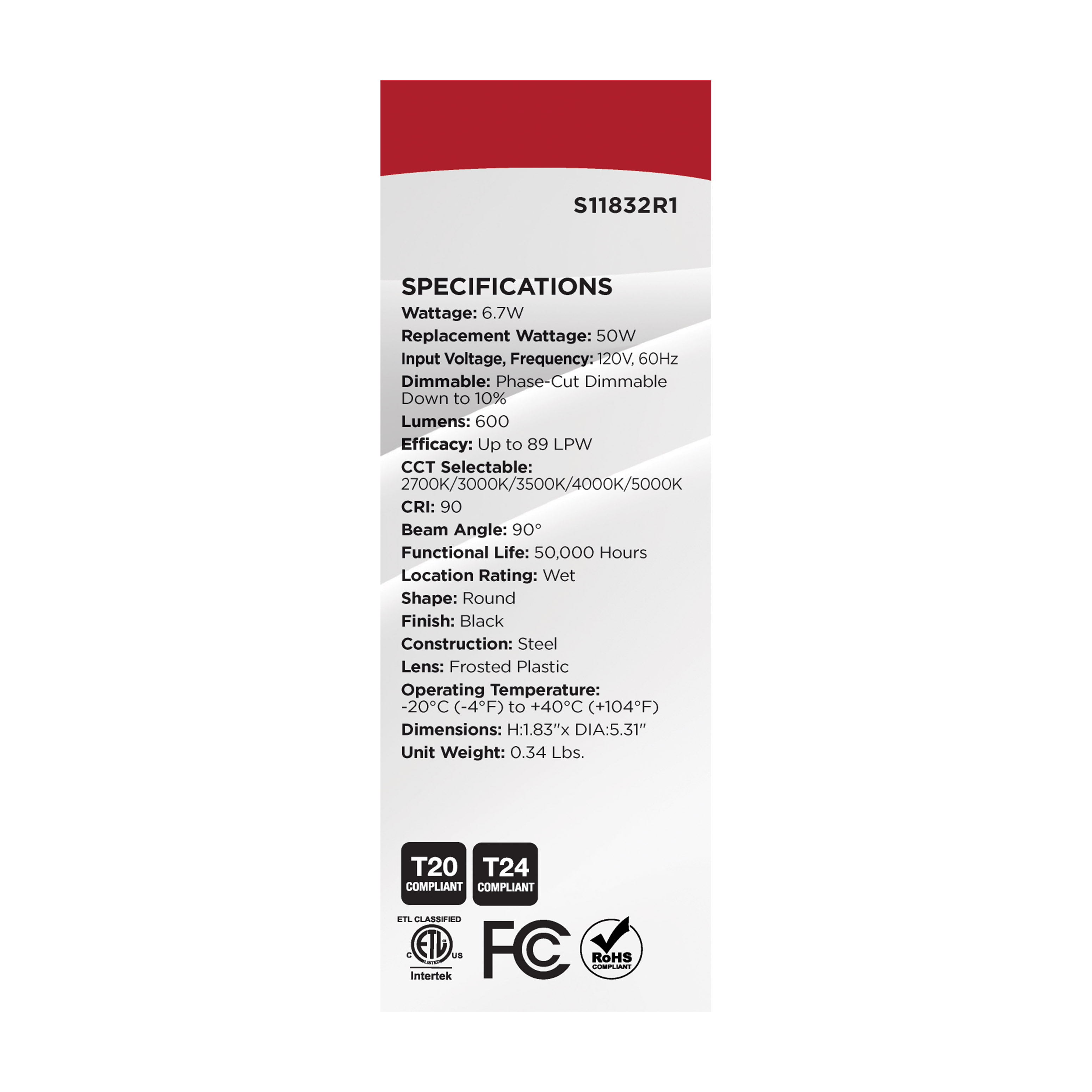 6.7WLED/DLR/4/CCT-SEL/RD/BL - S11832R1