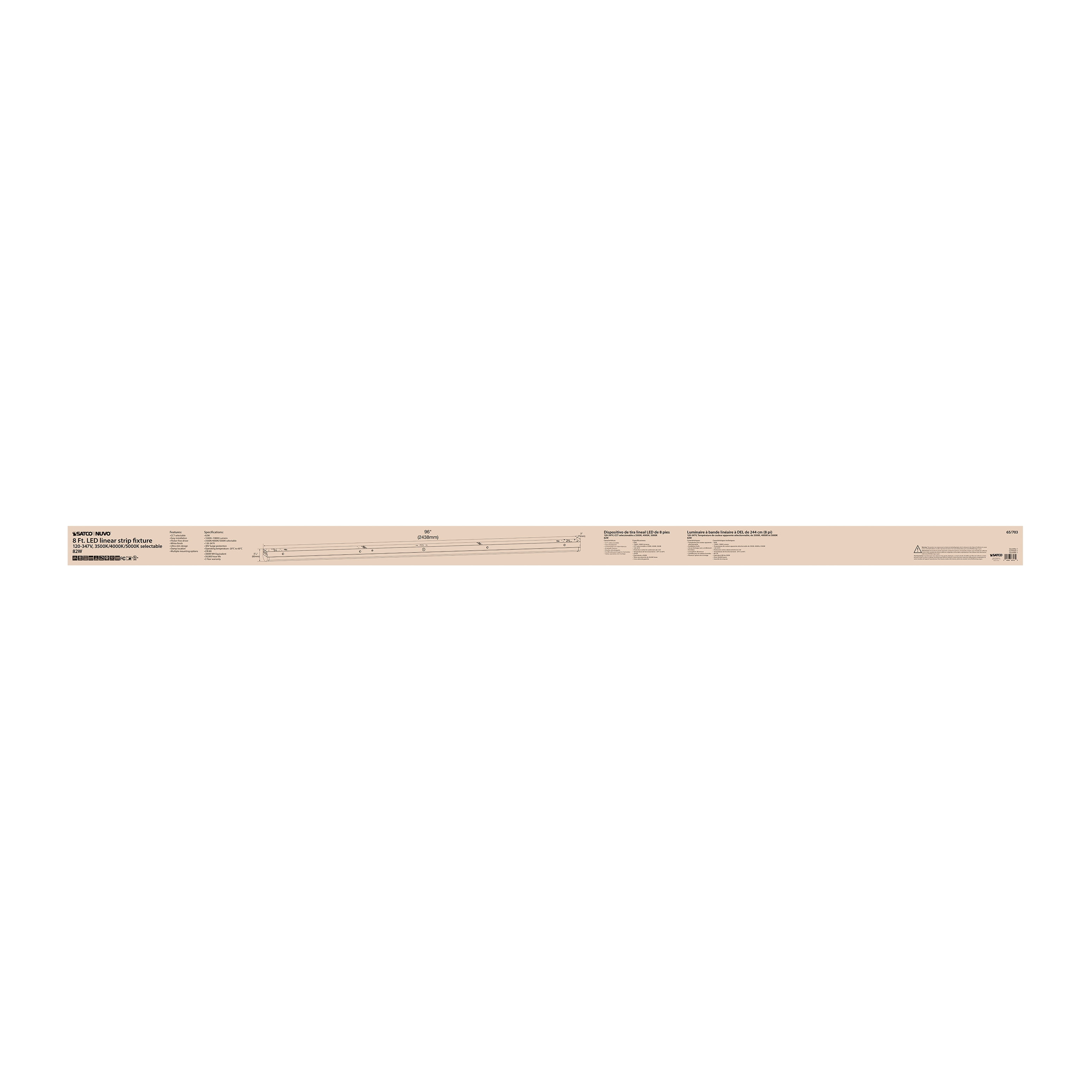 8'LINEAR STRIP WHITE FINISH - 65-703