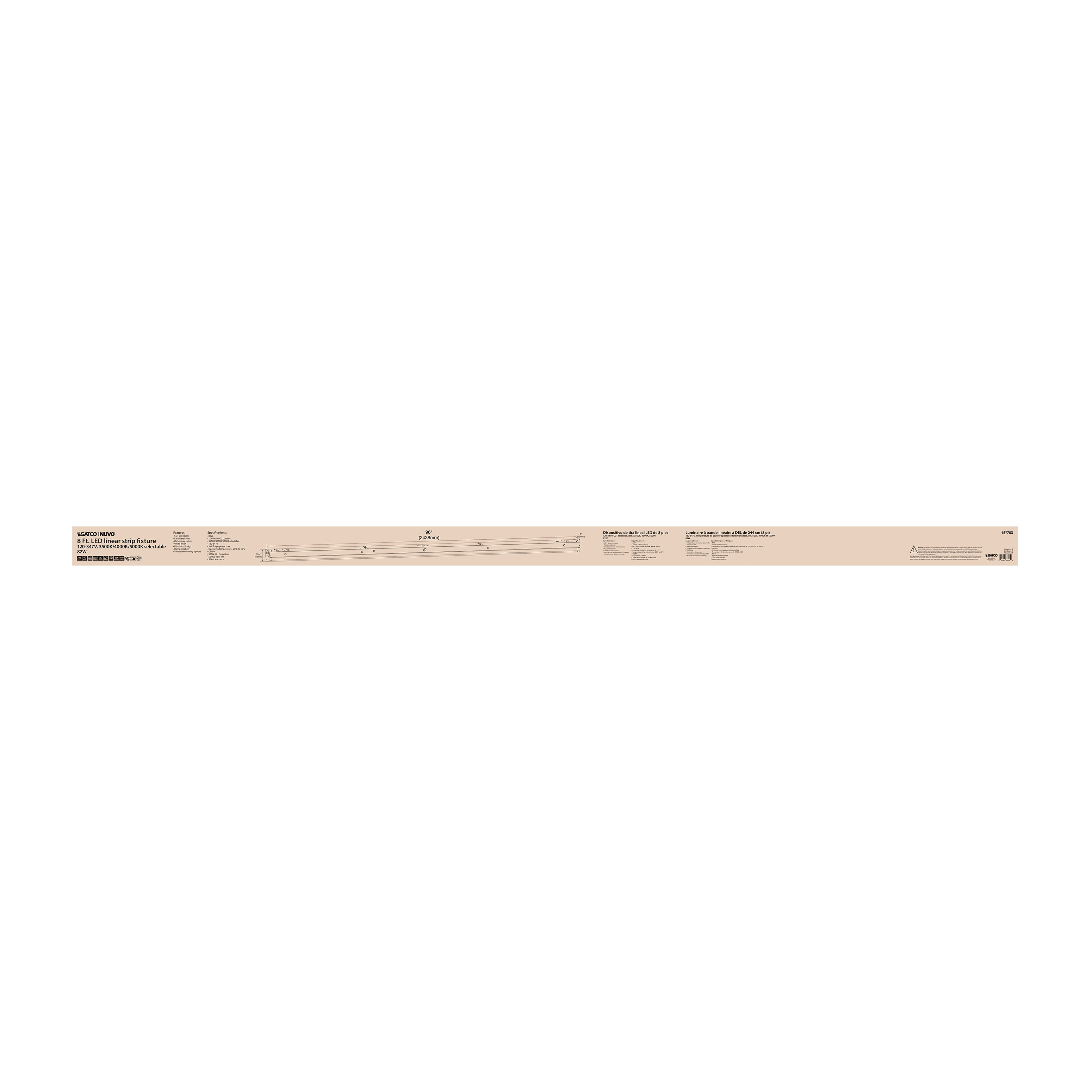 8'LINEAR STRIP WHITE FINISH - 65-703