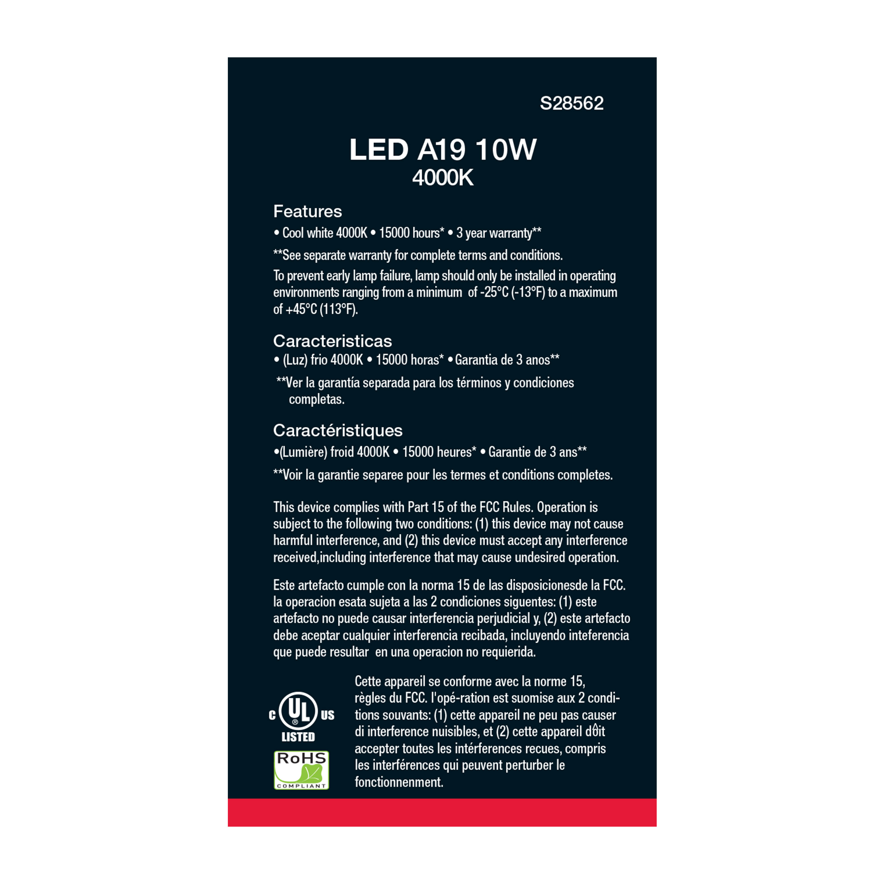 10A19/LED/940/120V/ND/4PK - S28562