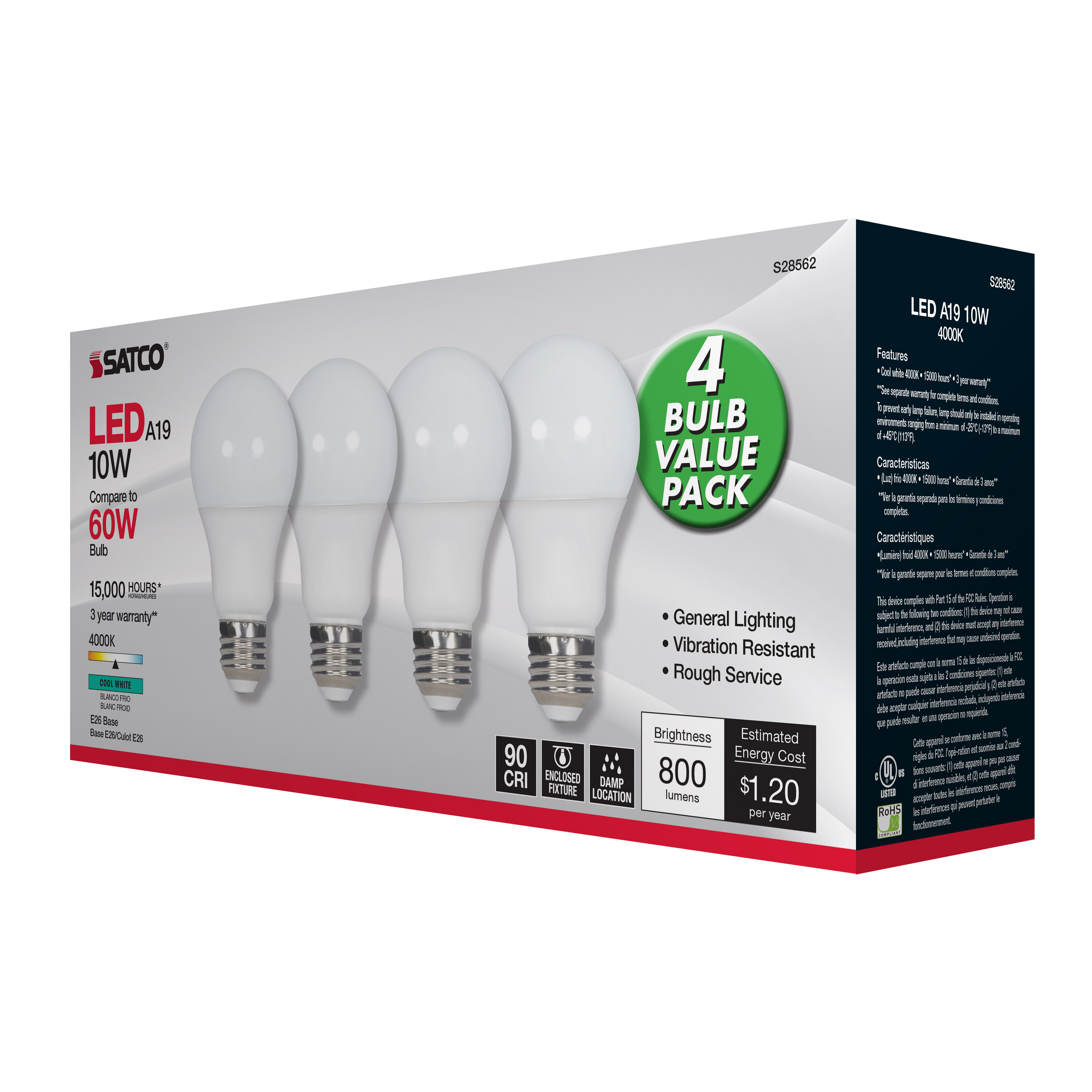 10A19/LED/940/120V/ND/4PK - S28562