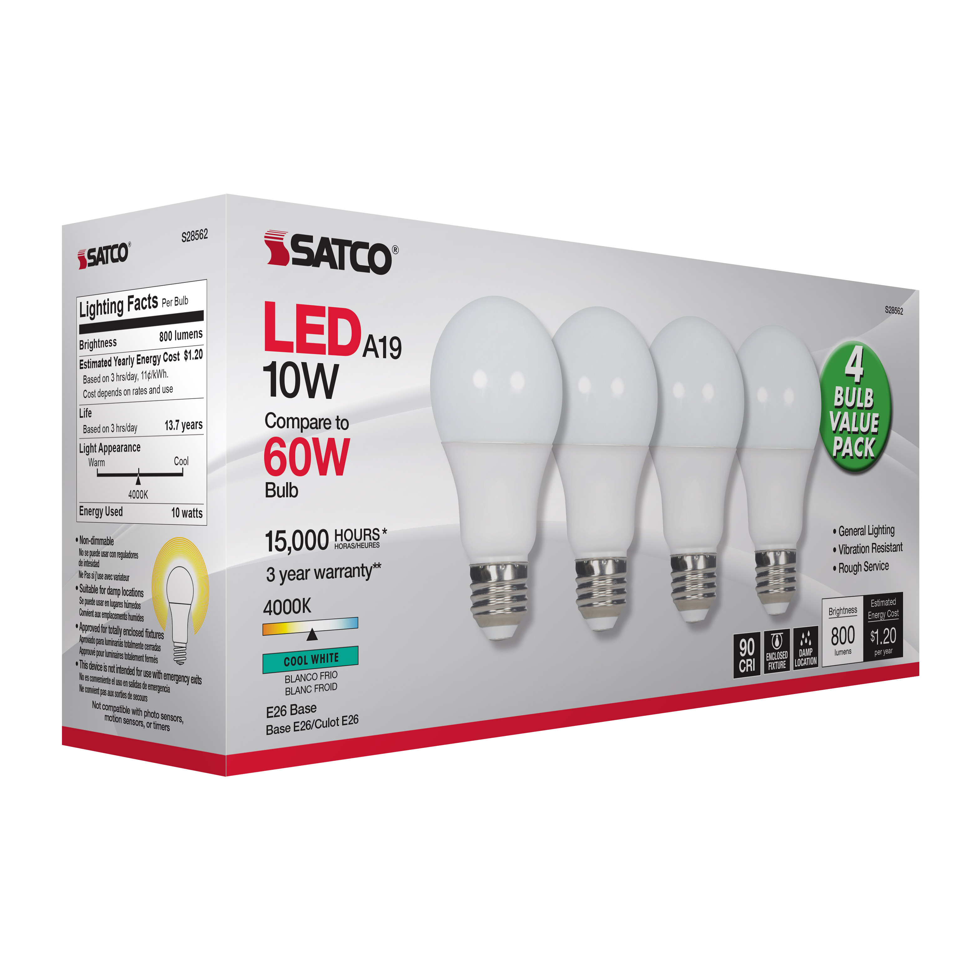 10A19/LED/940/120V/ND/4PK - S28562