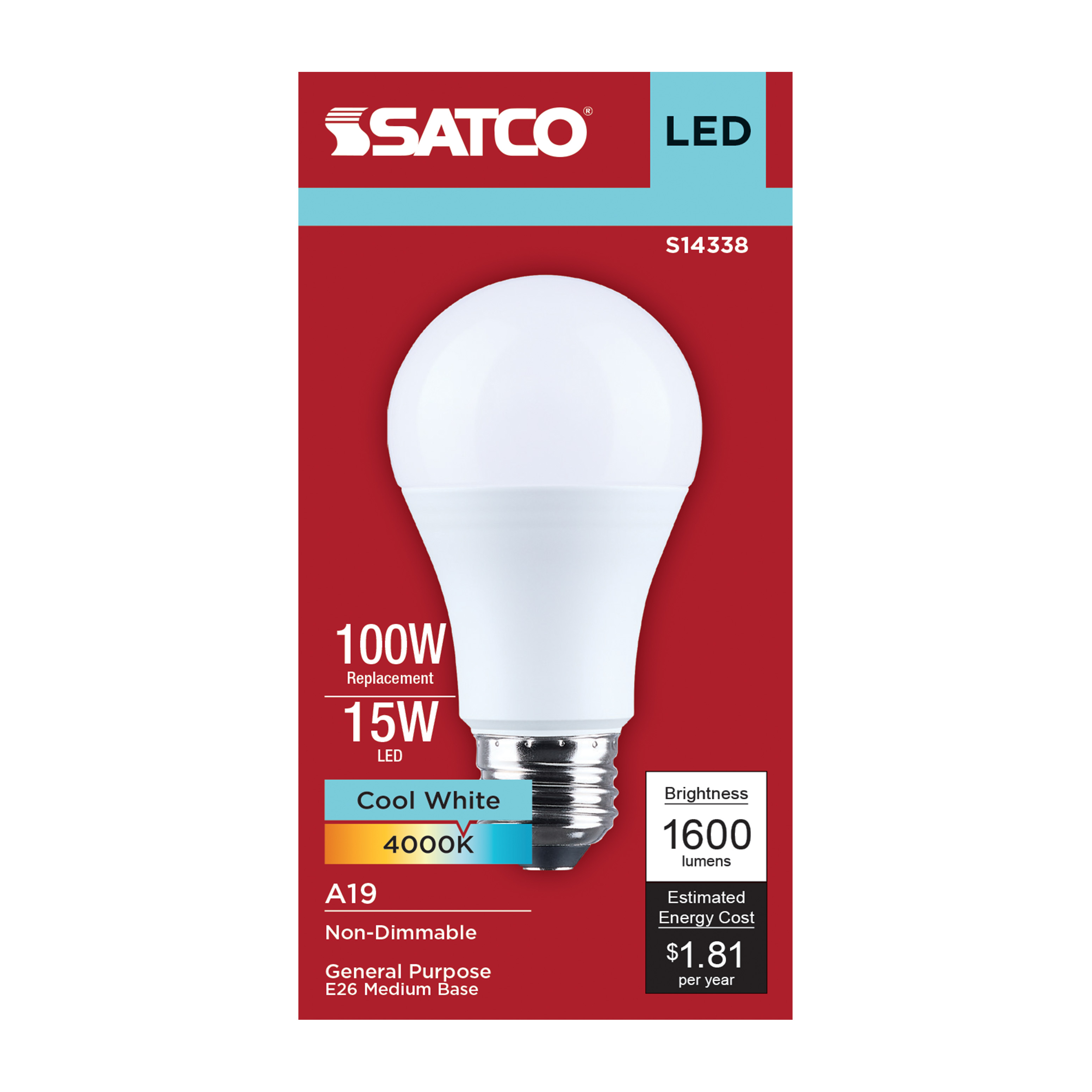 15A19L/840/E26/P/ND/1PK - S14338