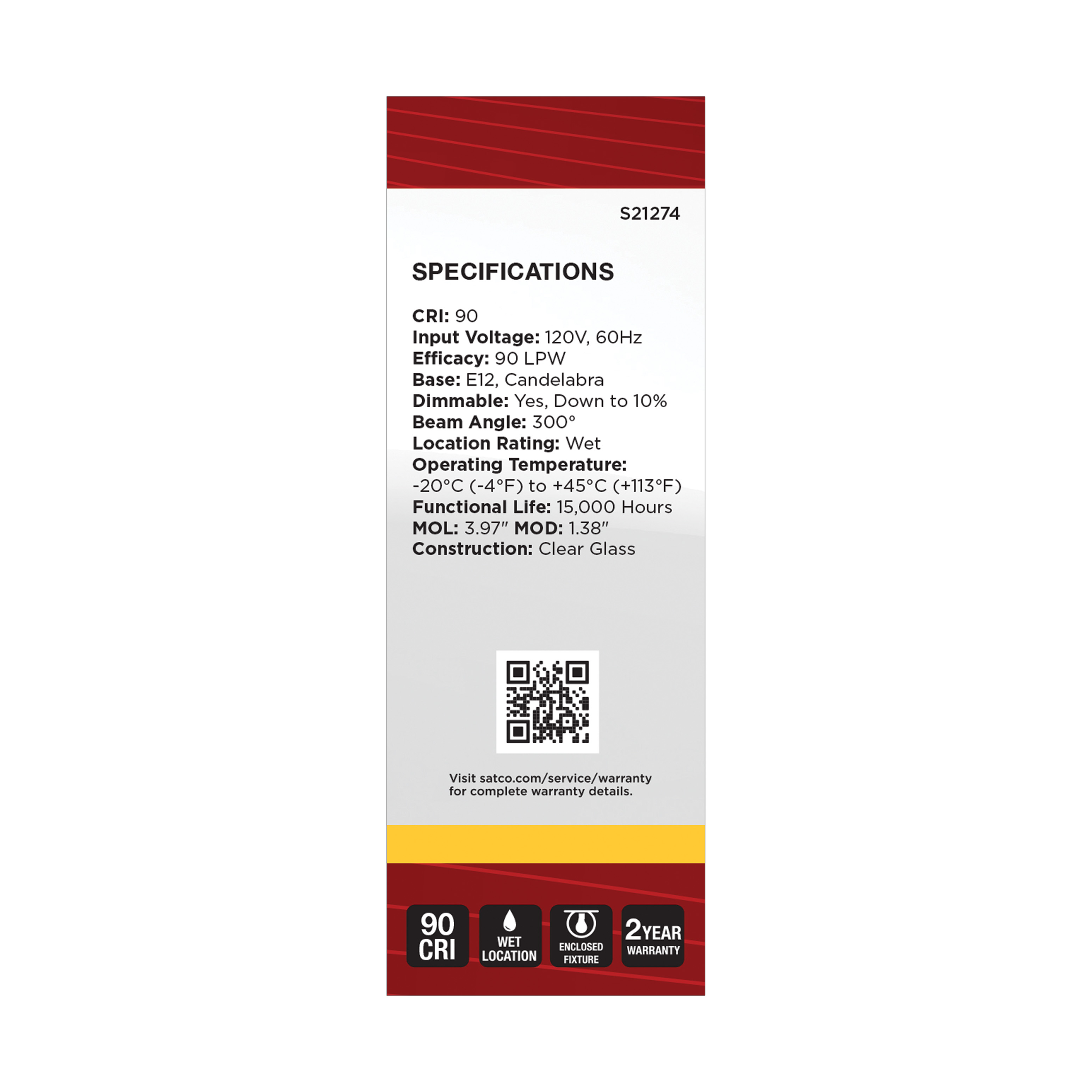 5.5B11/LED/930/CL/120V/E12 - S21274