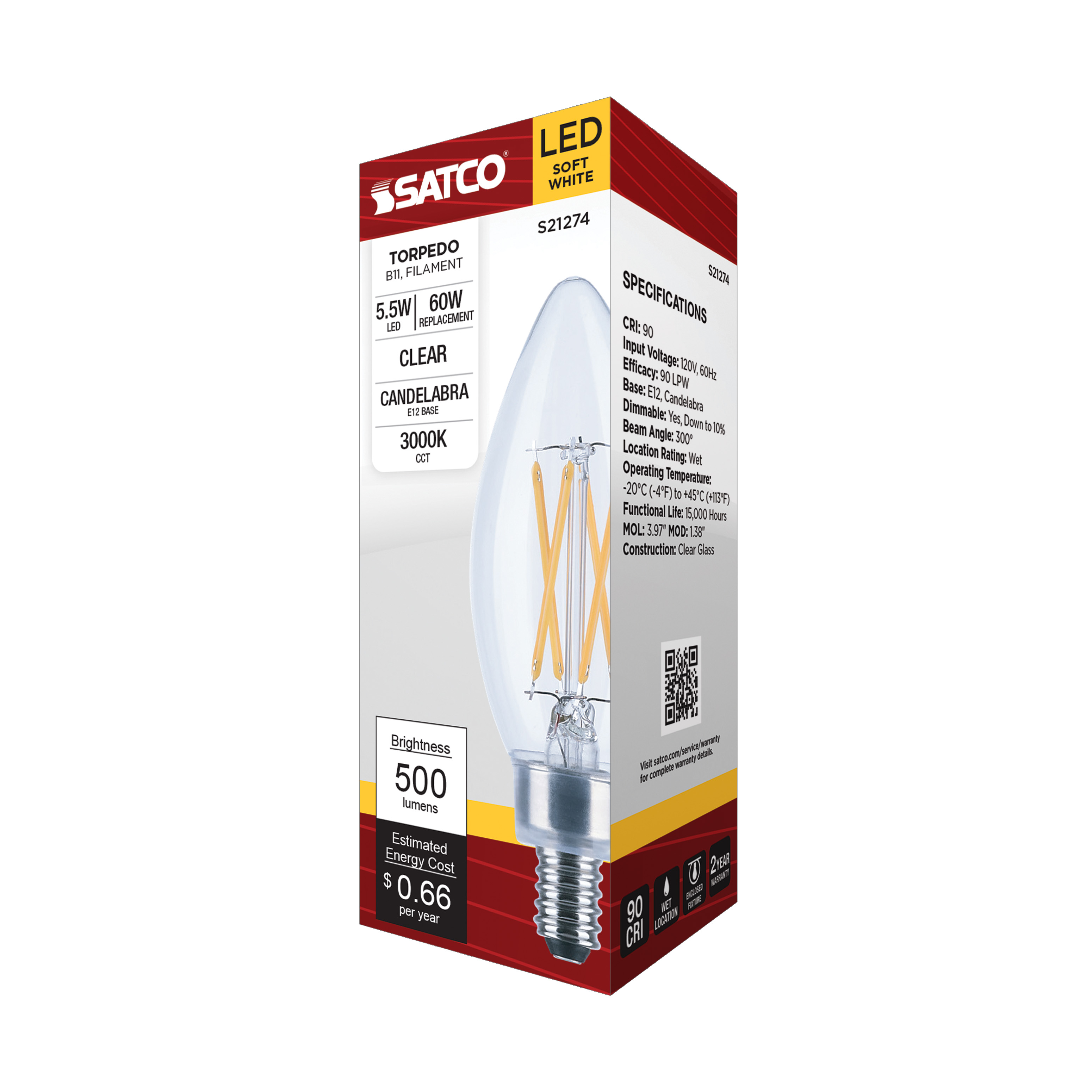 5.5B11/LED/930/CL/120V/E12 - S21274