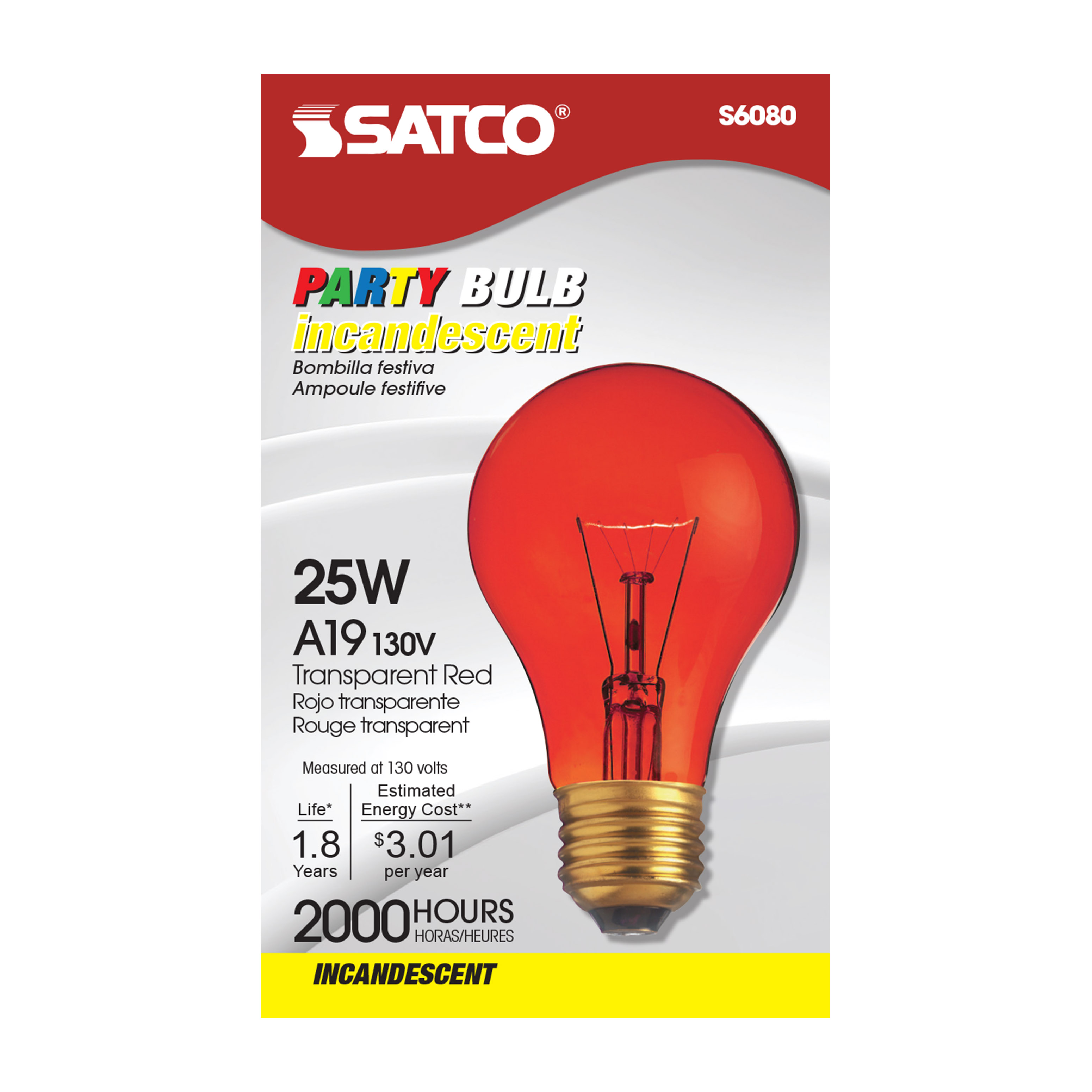 25W A19 TRANS. RED 130V - S6080
