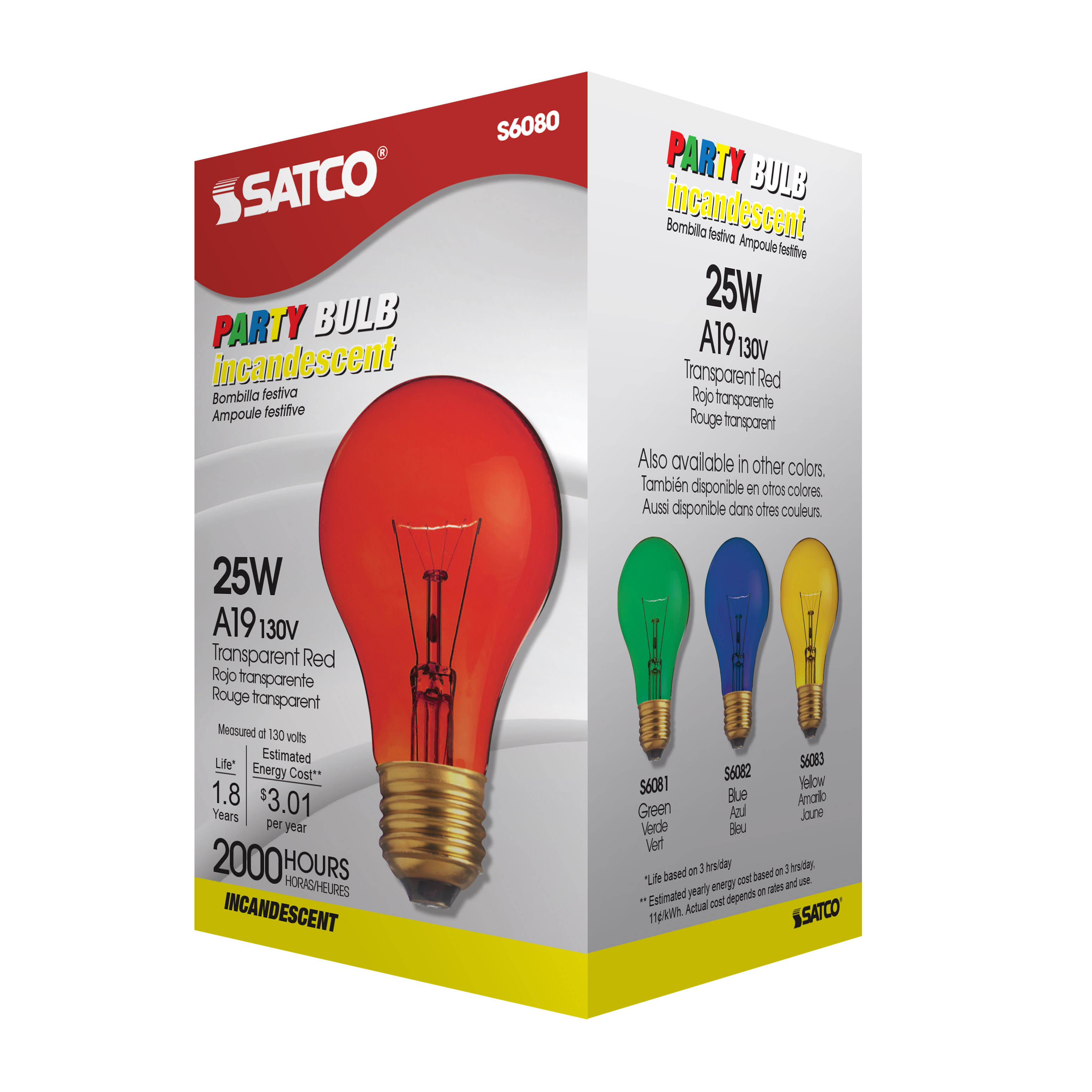 25W A19 TRANS. RED 130V - S6080