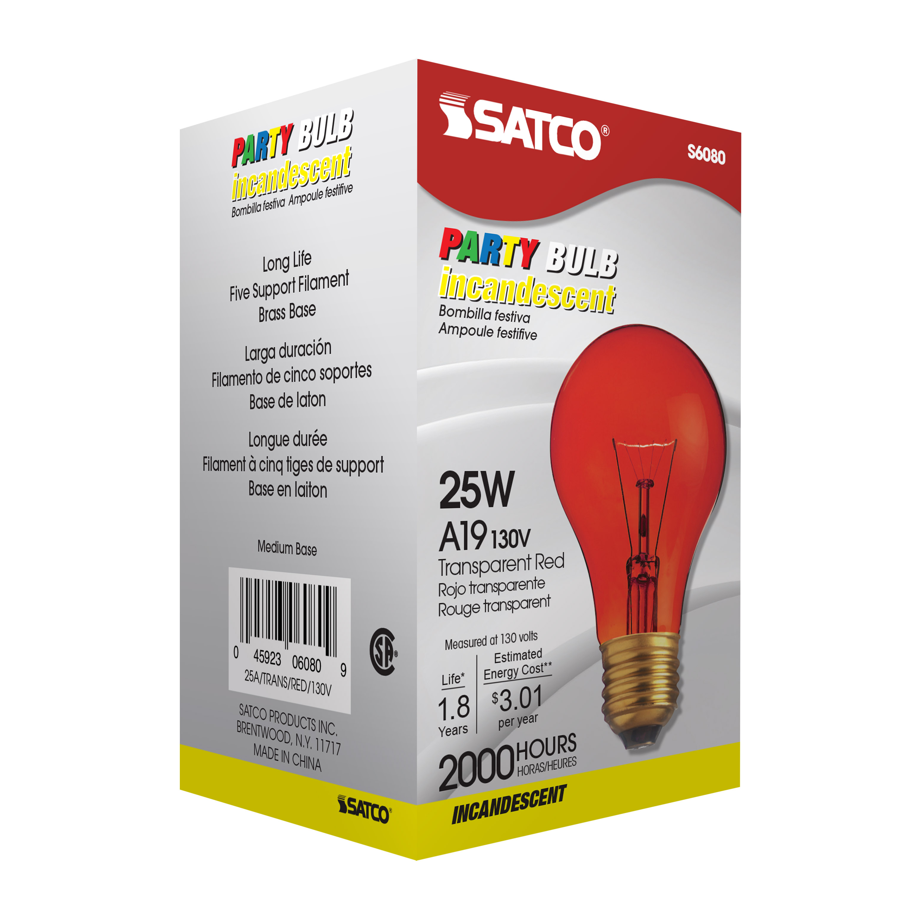 25W A19 TRANS. RED 130V - S6080