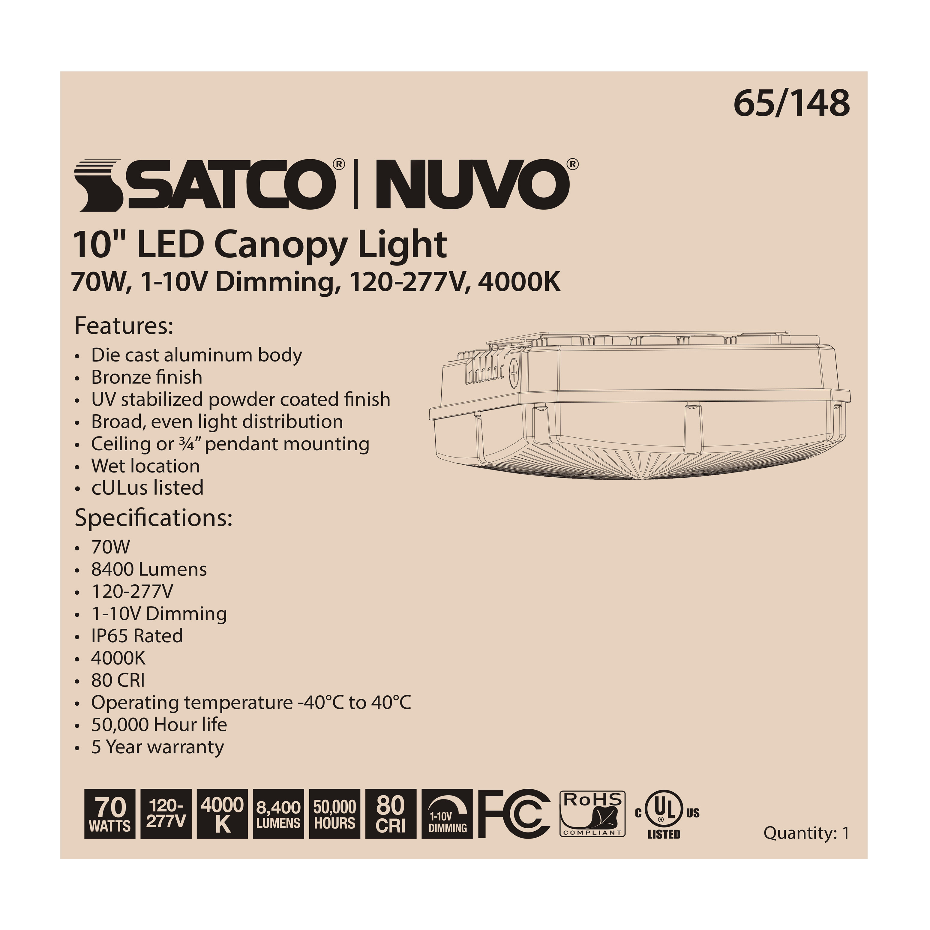 70W LED CANOPY FIXTURE 10" - 65-148