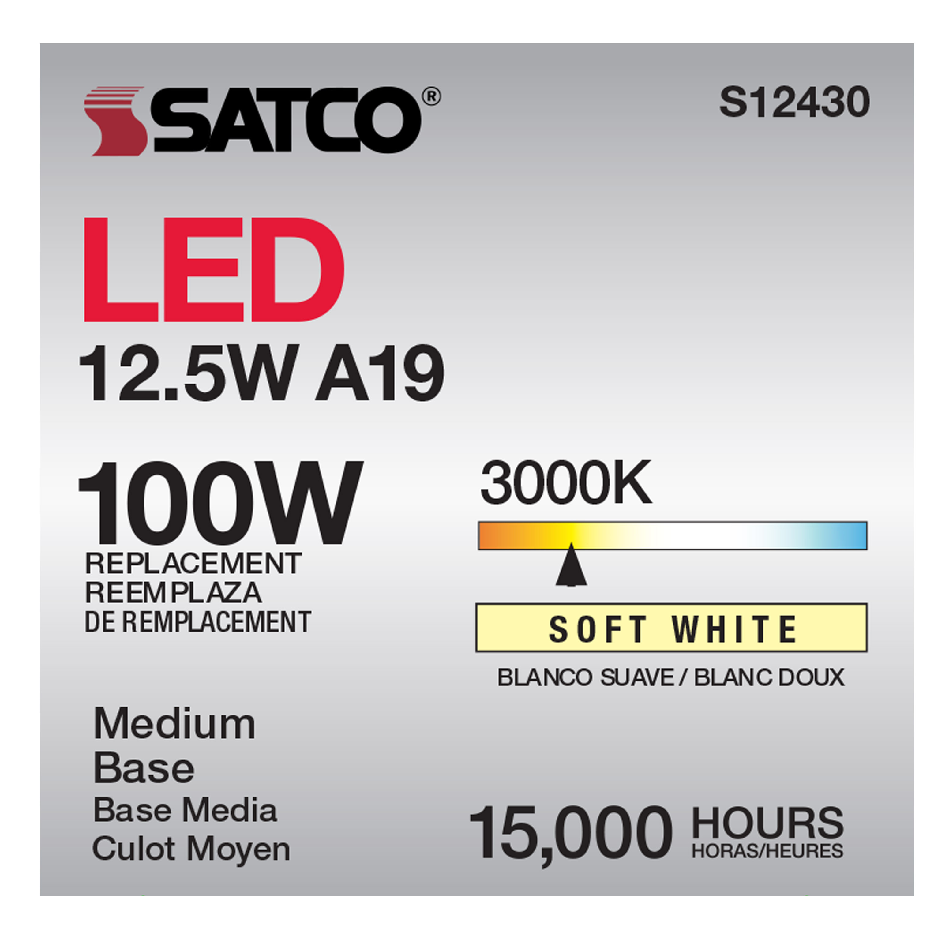 12.5A19/CL/LED/E26/930/120V - S12430