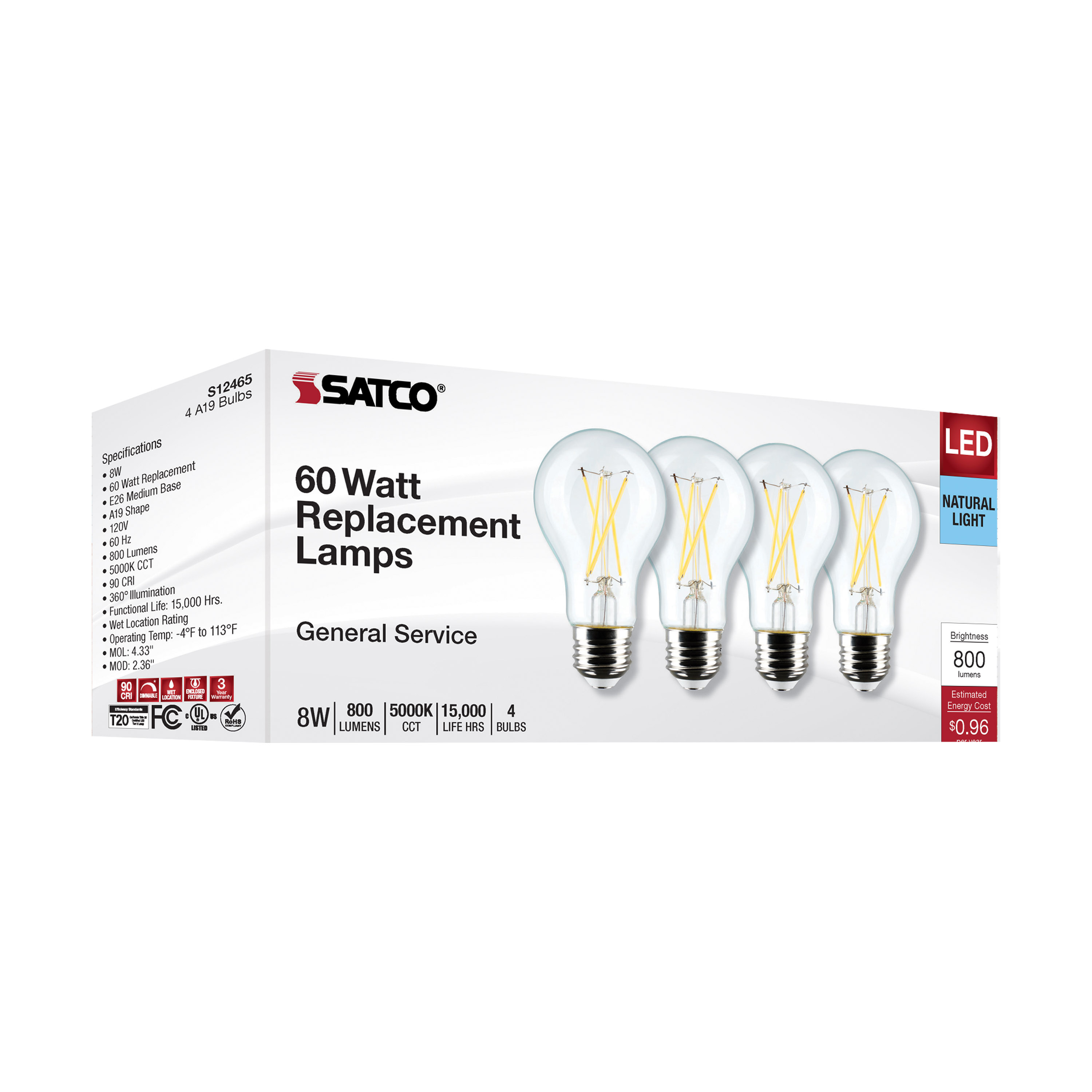 8A19/CL/LED/E26/950/4PK/120V - S12465
