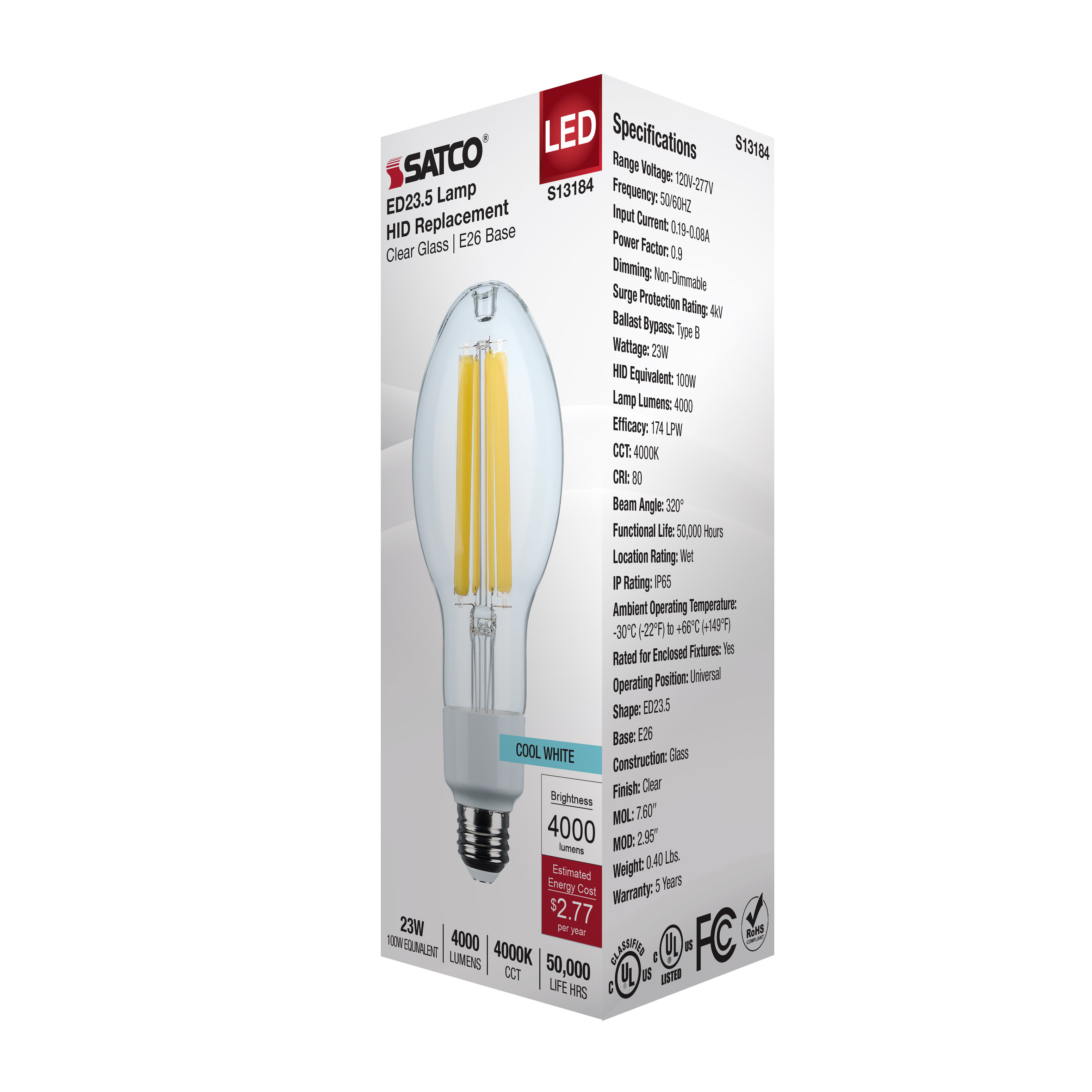 S13184 23W/LED/HID/ED23.5/840/E26/CL