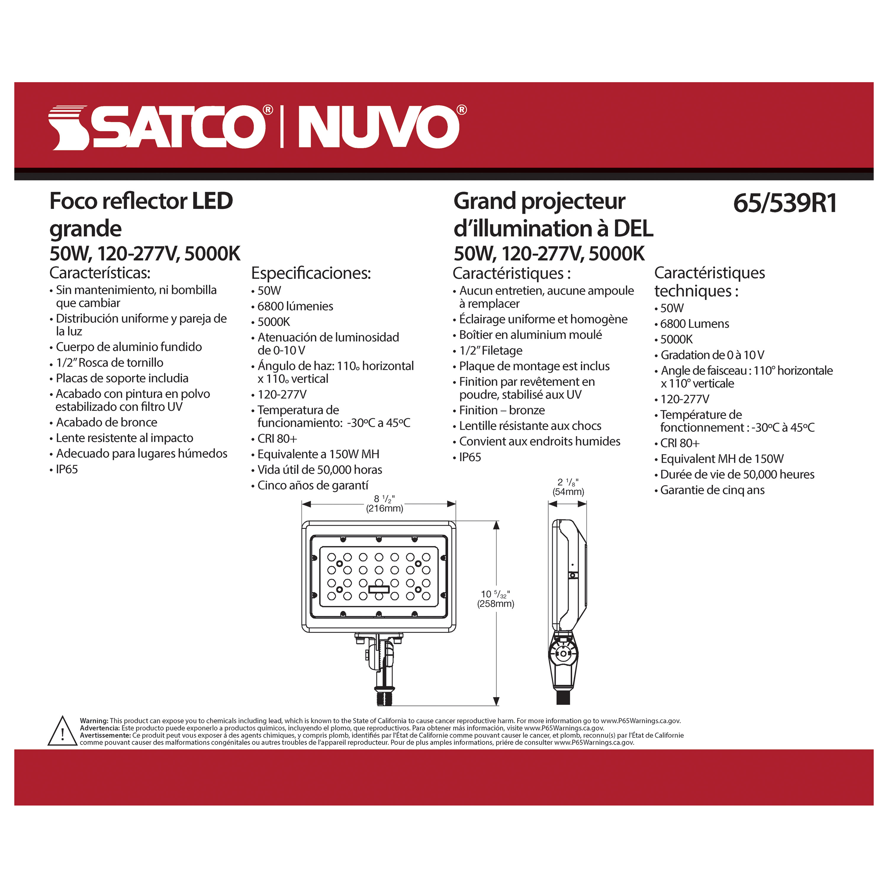 LED LARGE FLOOD 50W 5000K DIM - 65-539R1