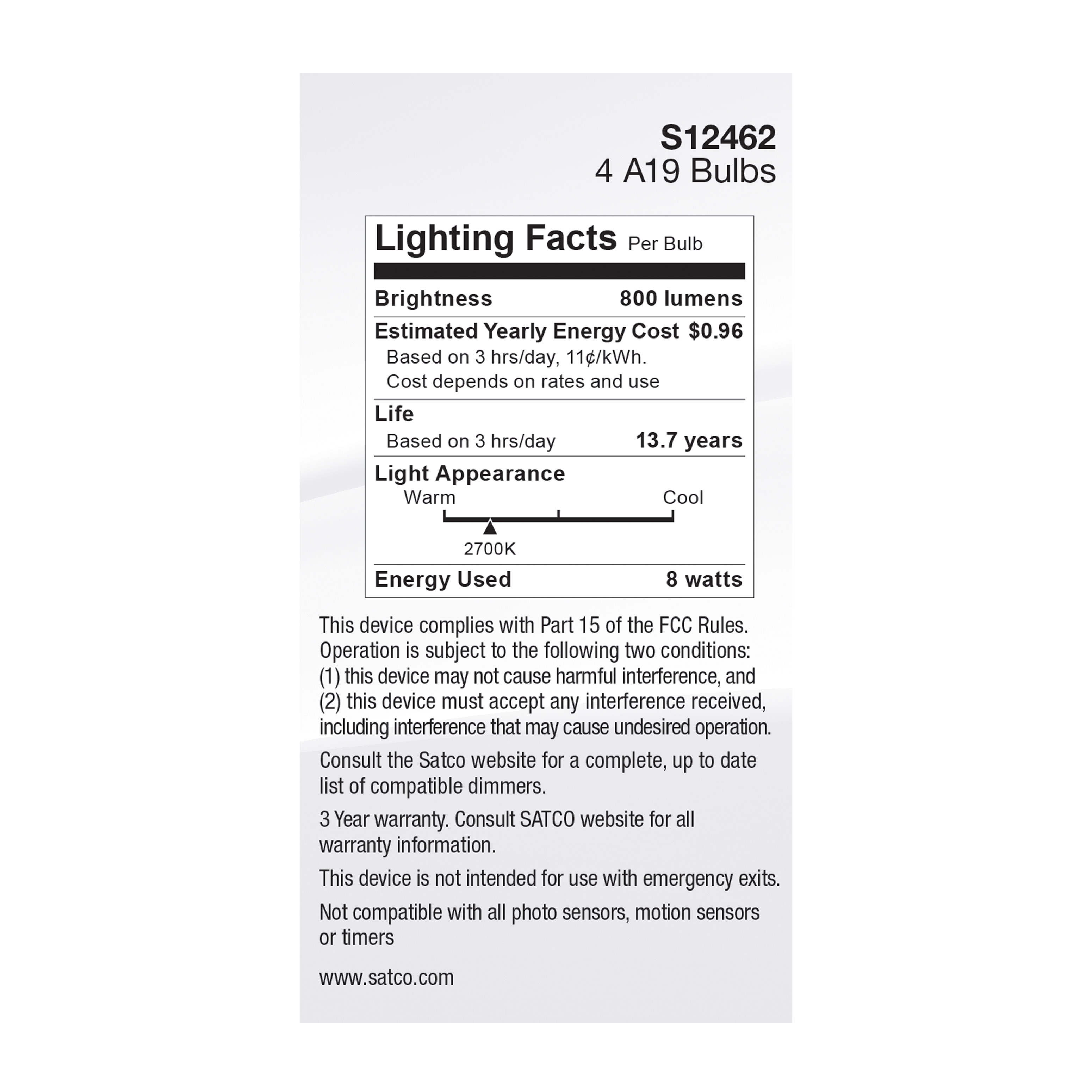 8A19/CL/4PK/E26/927/LED/120V - S12462