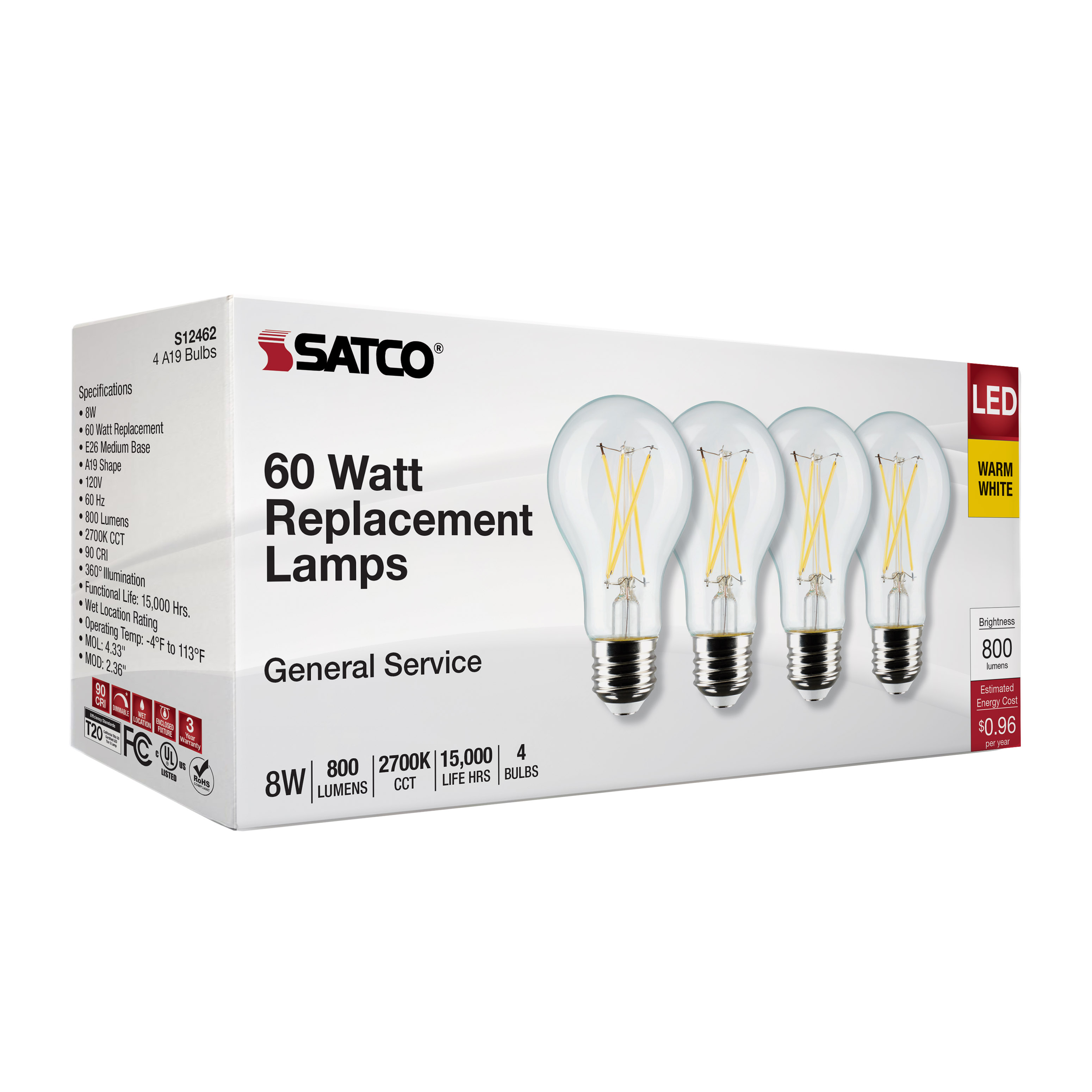 8A19/CL/4PK/E26/927/LED/120V - S12462