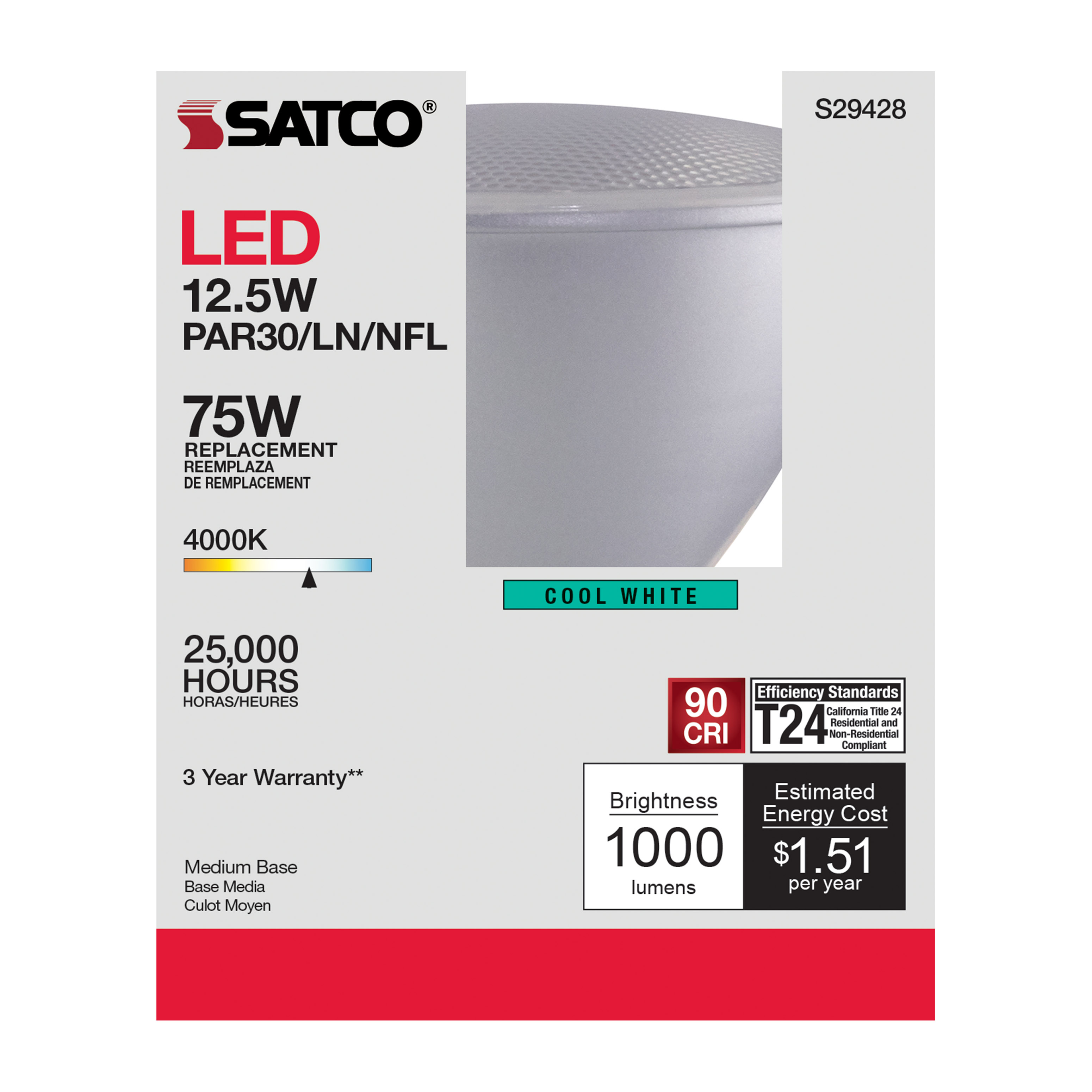 12.5PAR30/LN/LED/25'/940/120V - S29428