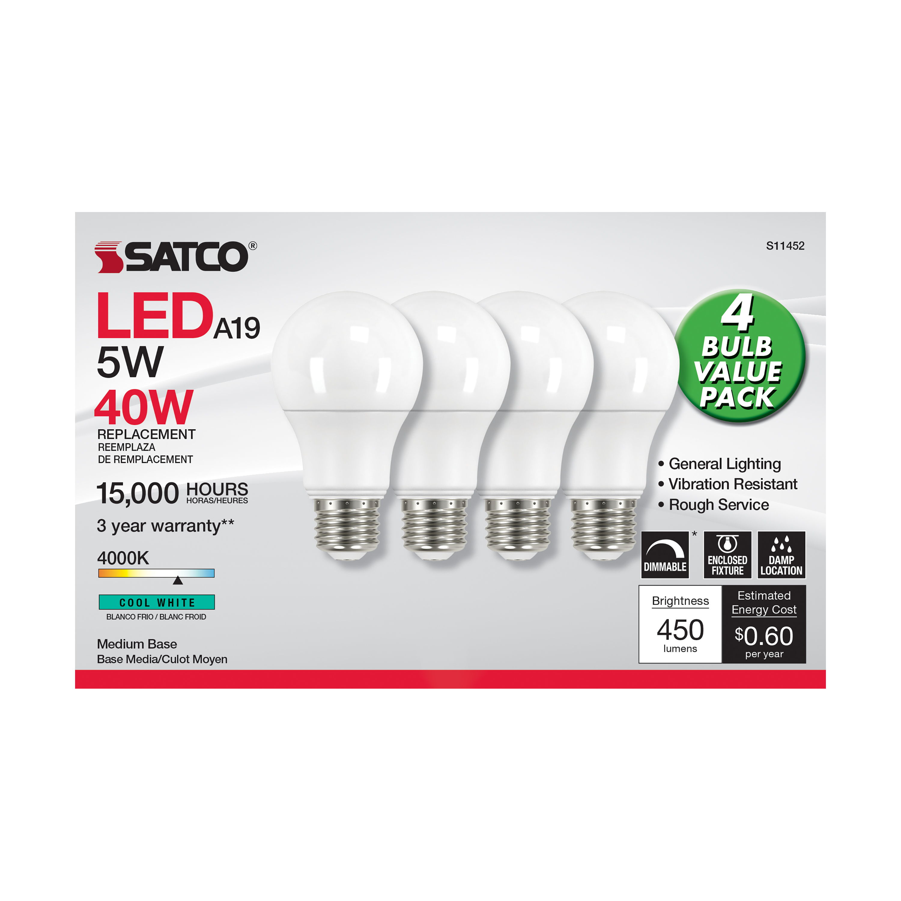 5A19/LED/840/120V/D/4PK - S11452