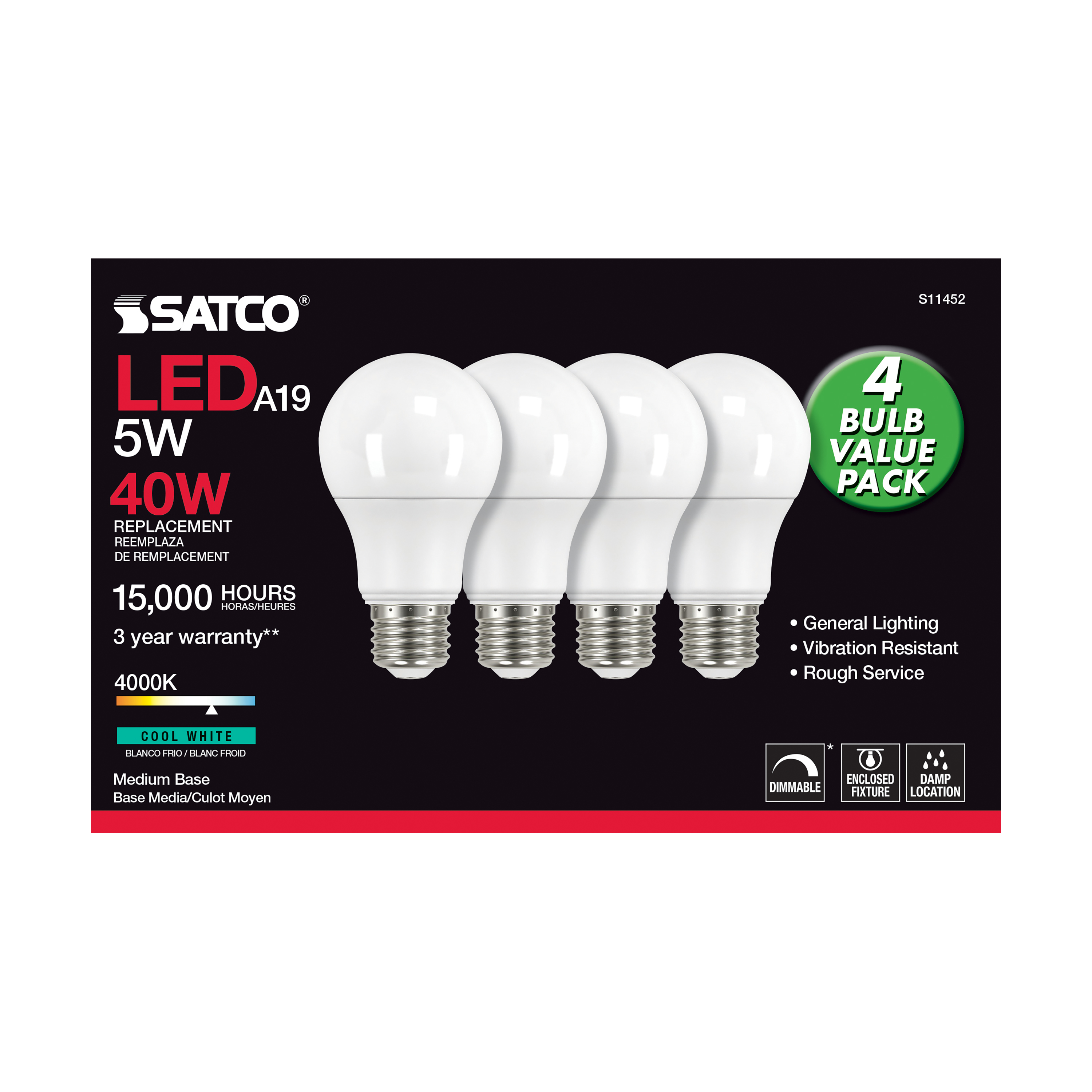 5A19/LED/840/120V/D/4PK - S11452