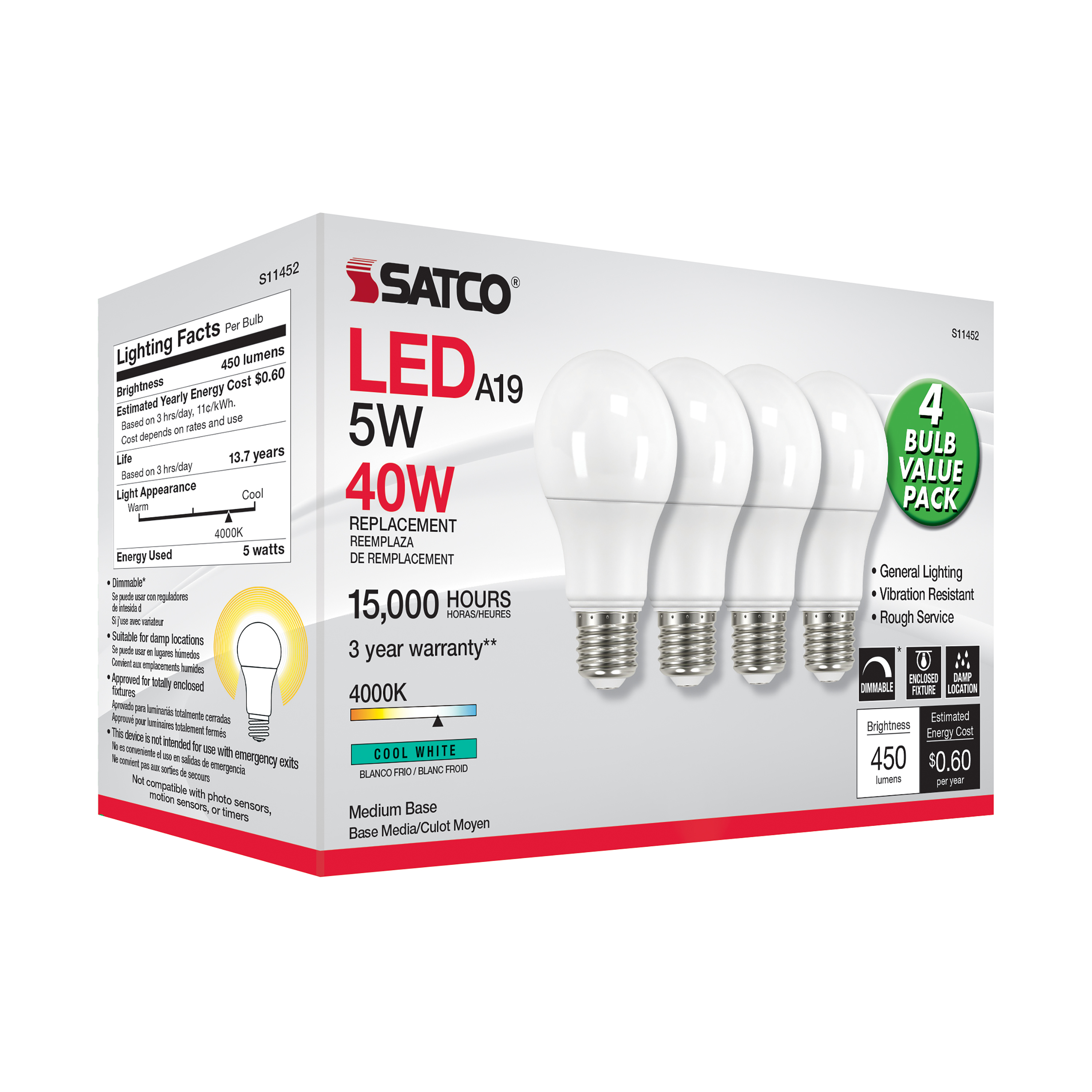 5A19/LED/840/120V/D/4PK - S11452