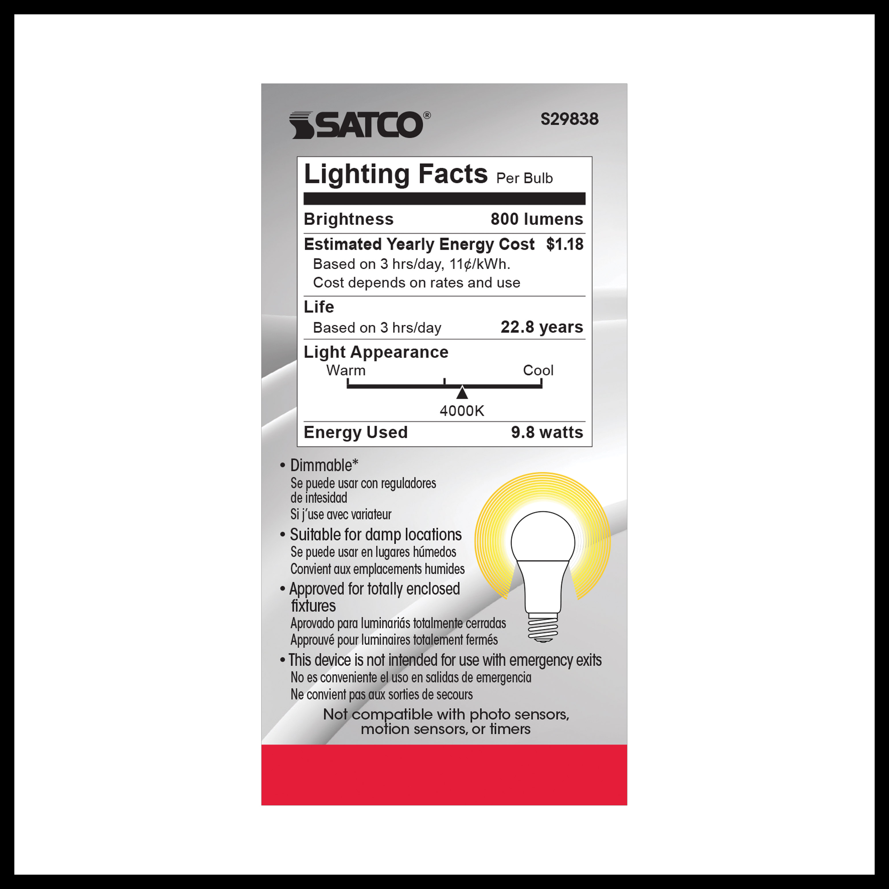 9.8A19/OMNI/220/LED/40K - S29838