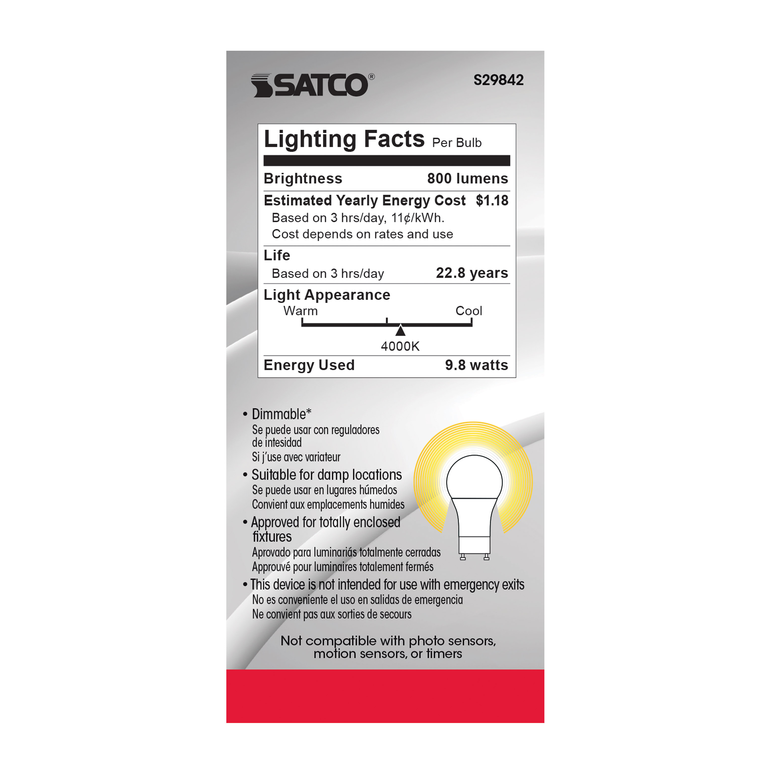 9.8A19/OMNI/220/LED/40K/GU24 - S29842