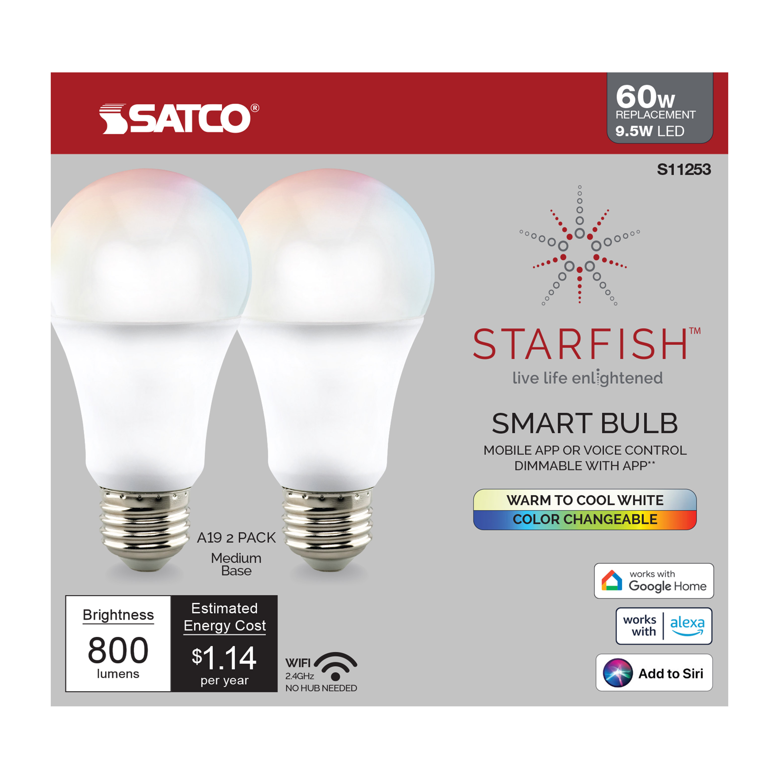 9.5A19/LED/RGB/TW/SF/2PK - S11253