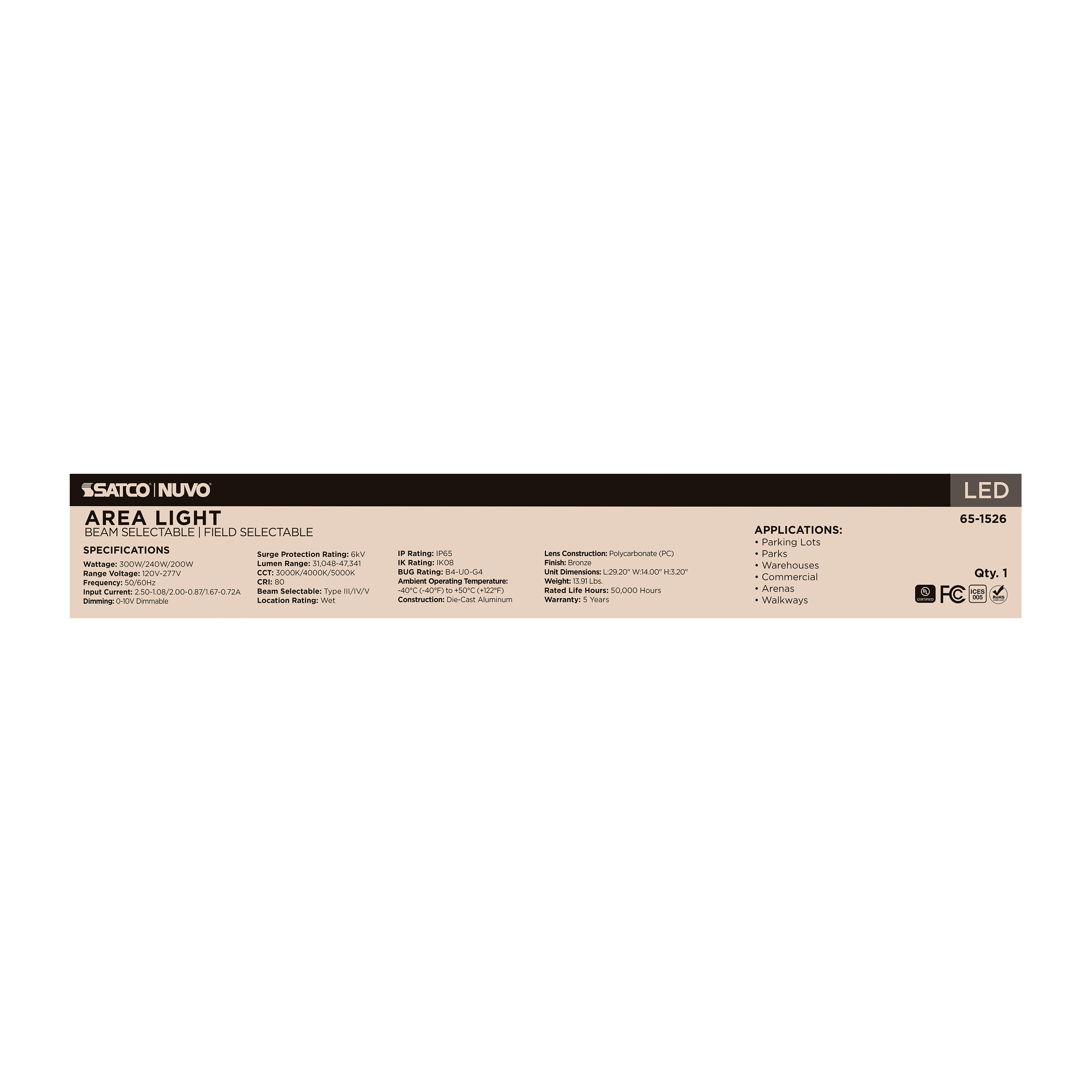 LED AREA LIGHT BRONZE 120-277V - 65-1526