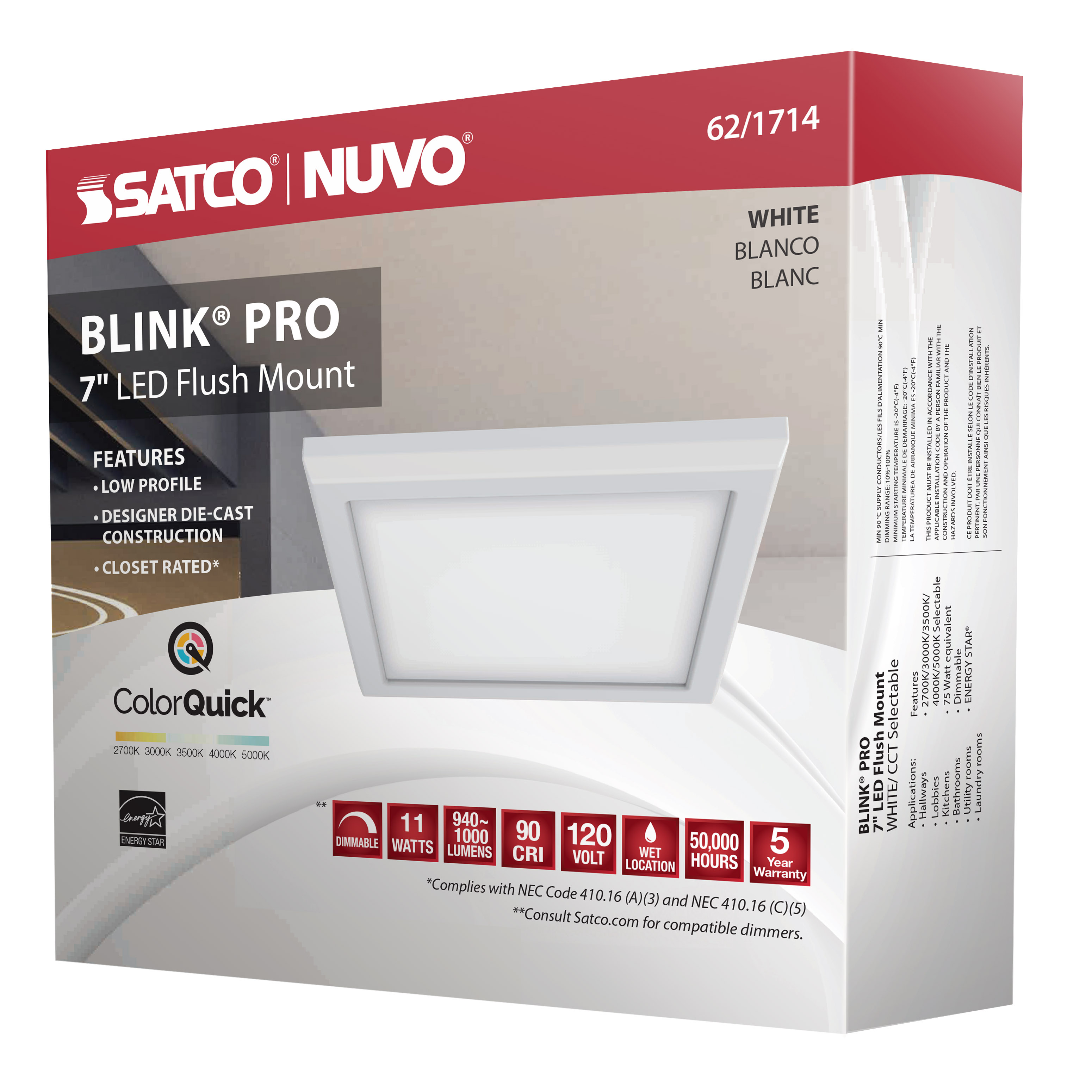 BLINK 11W LED 7" SQ WHITE - 62-1714