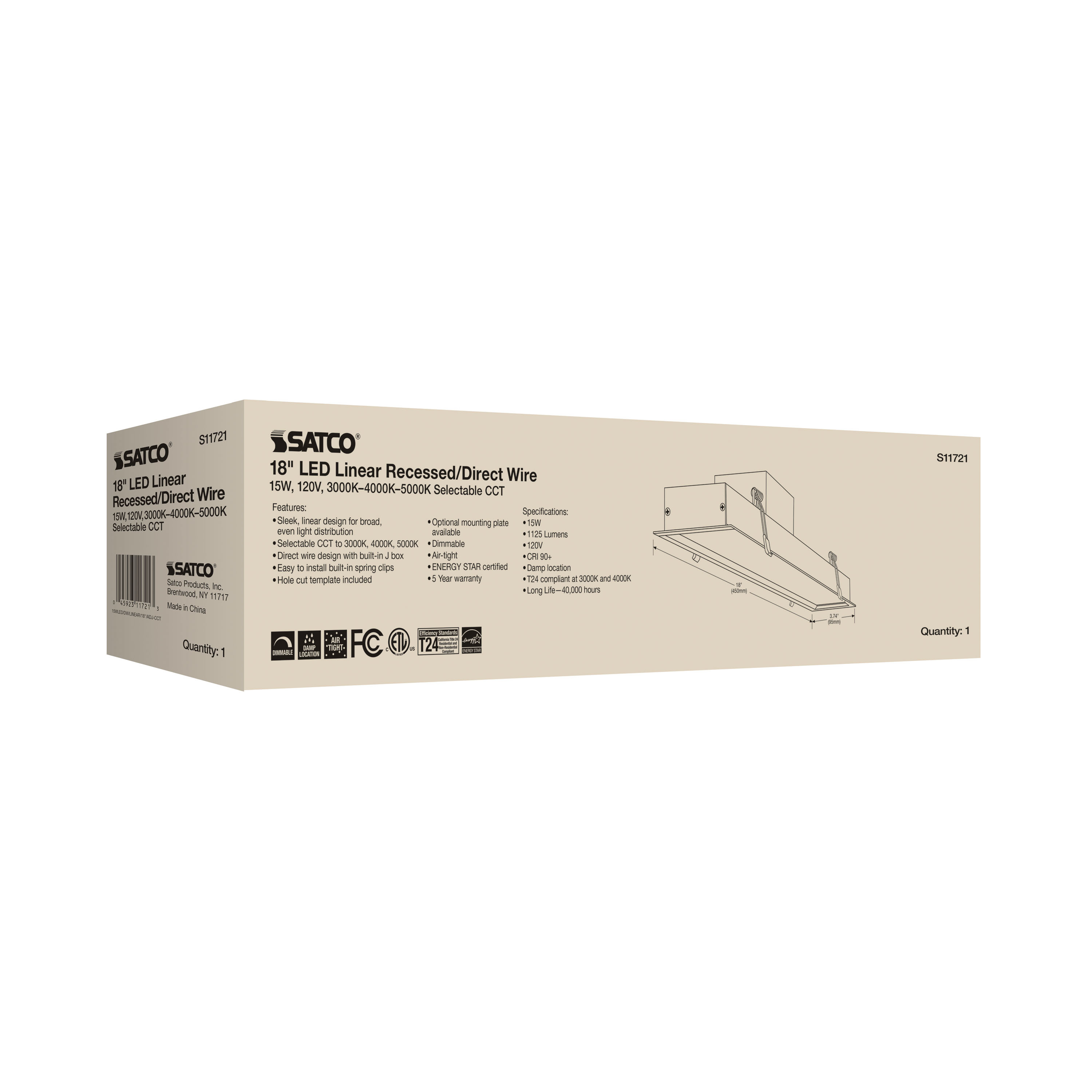 15WLED/DW/LINEAR/18"/ADJ-CCT - S11721
