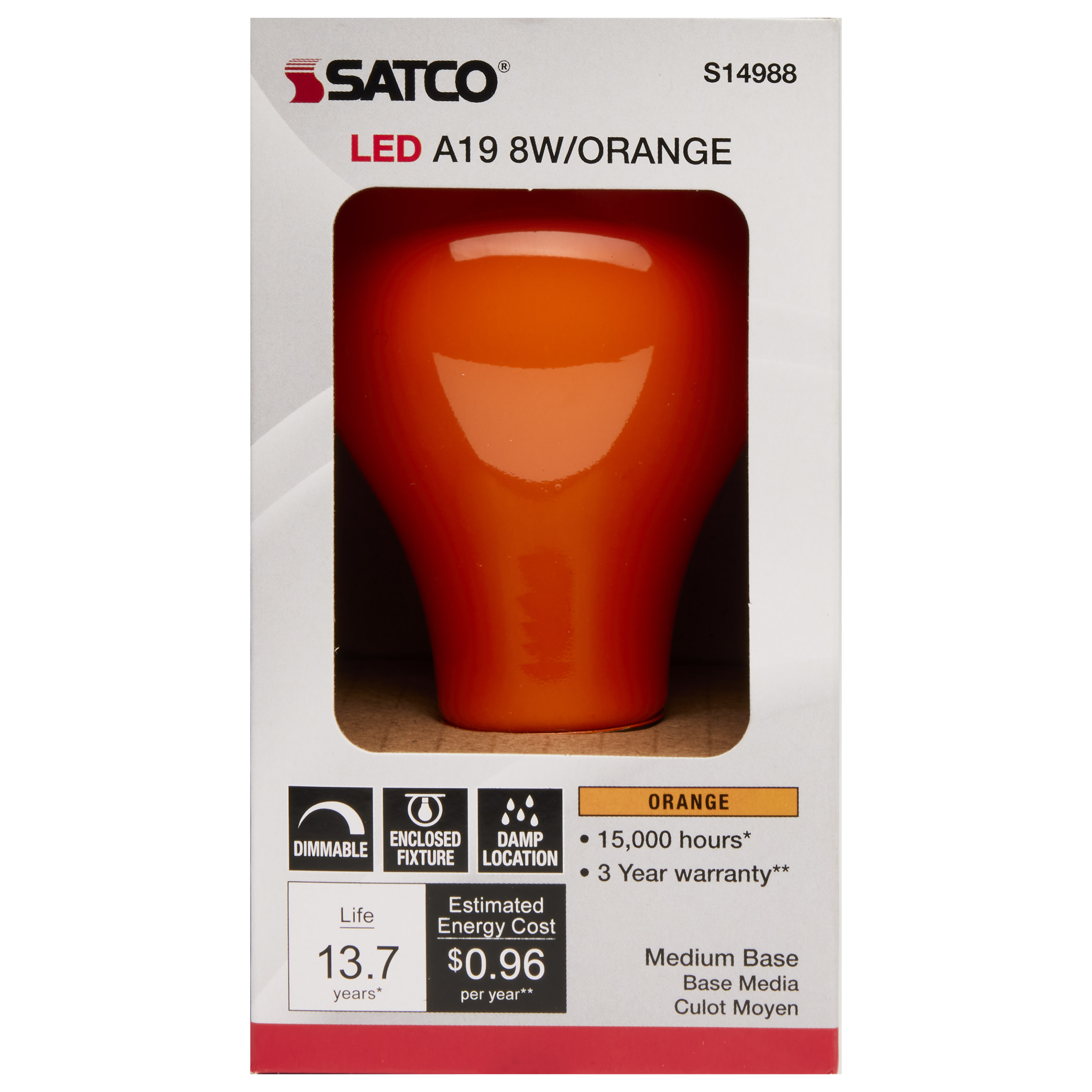 8A19/ORANGE/LED/E26/120V - S14988
