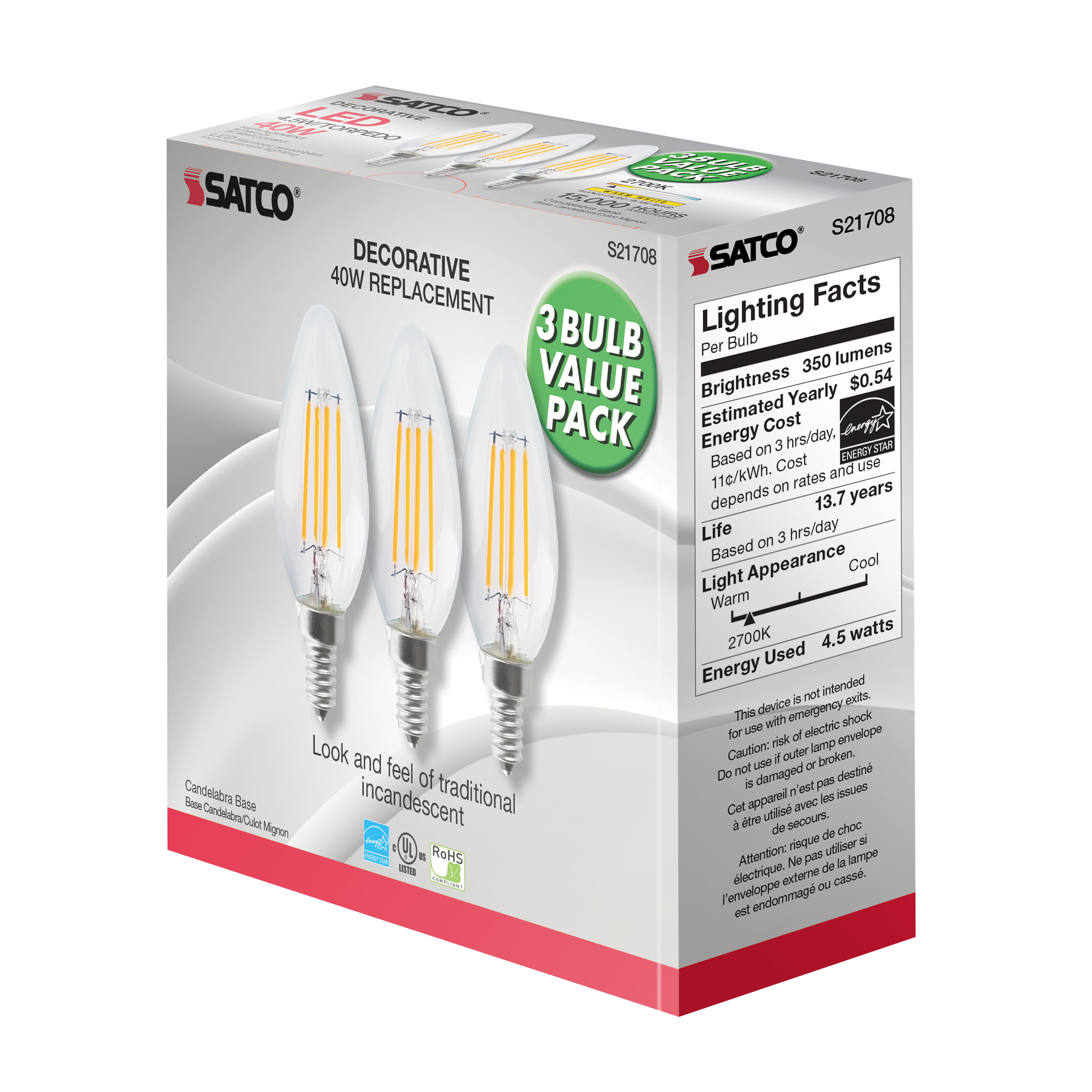 4.5W CTC/LED/27K/CL/120V/3PK - S21708