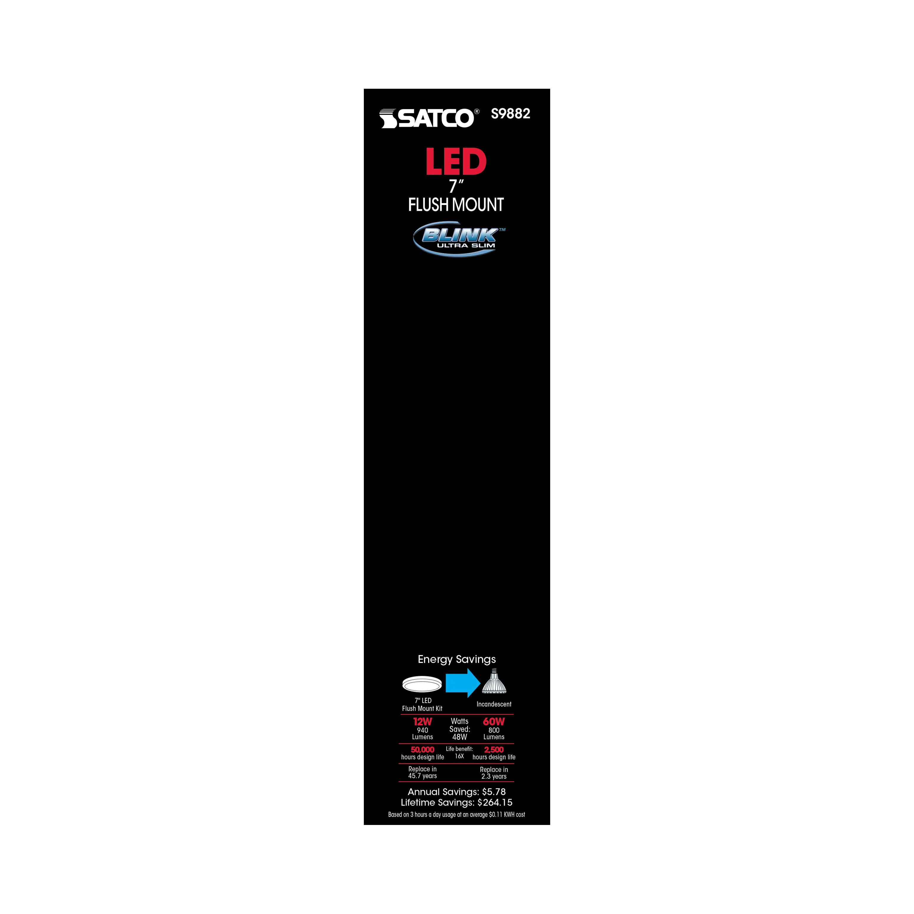 12W/LED/7"FLUSH/3K/WH/SL - S9882