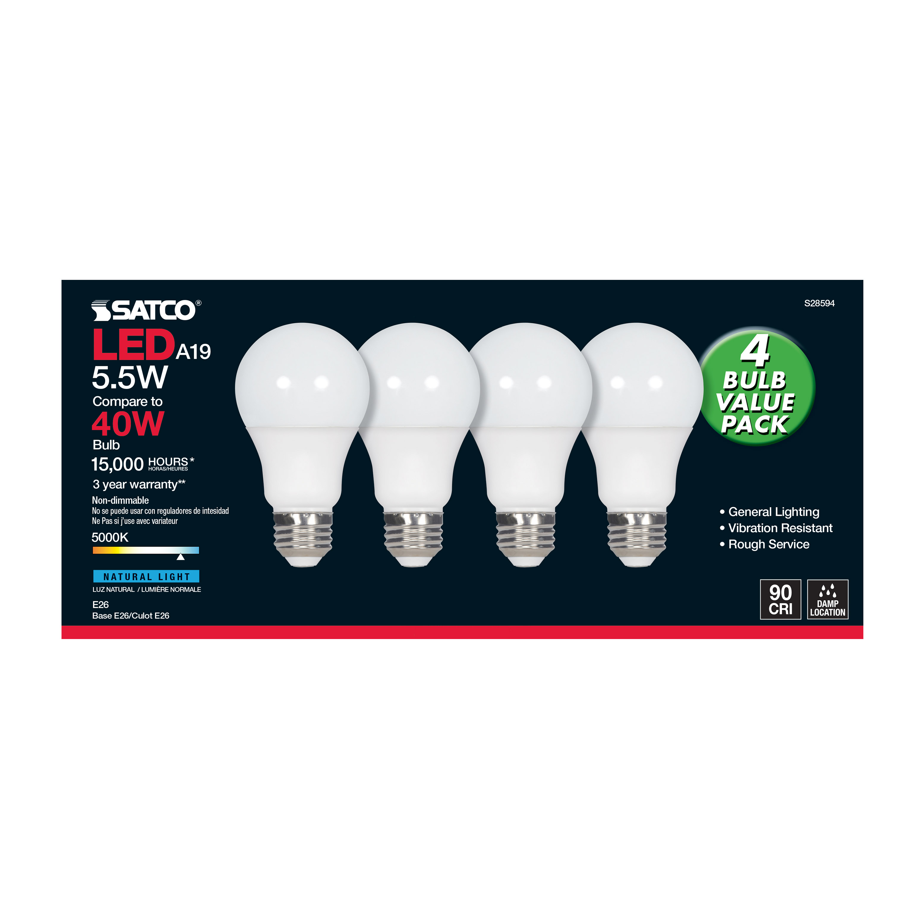 5.5A19/LED/950/120V/ND/4PK - S28594