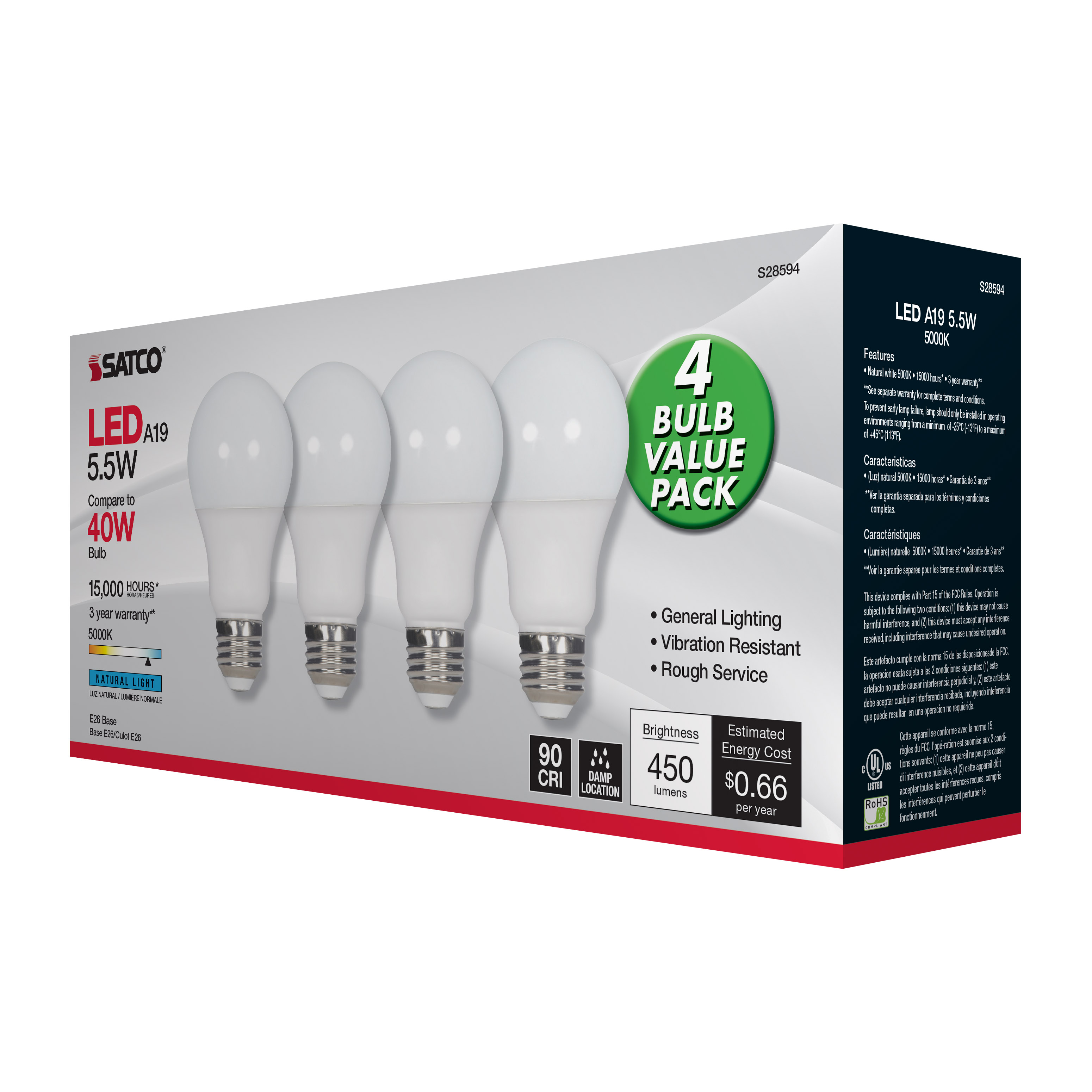 5.5A19/LED/950/120V/ND/4PK - S28594