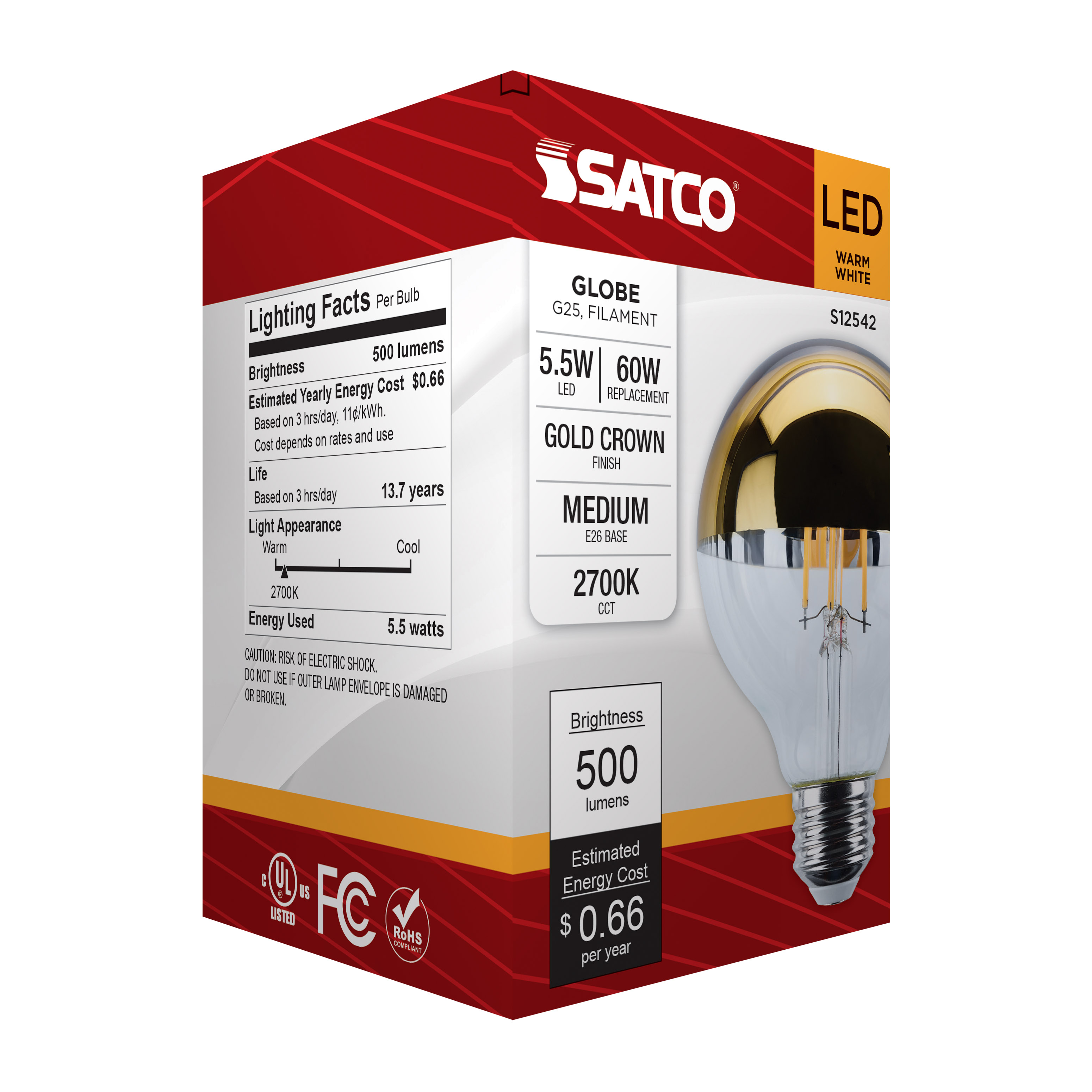S12542 5.5G25/GOLD/LED/927/120V