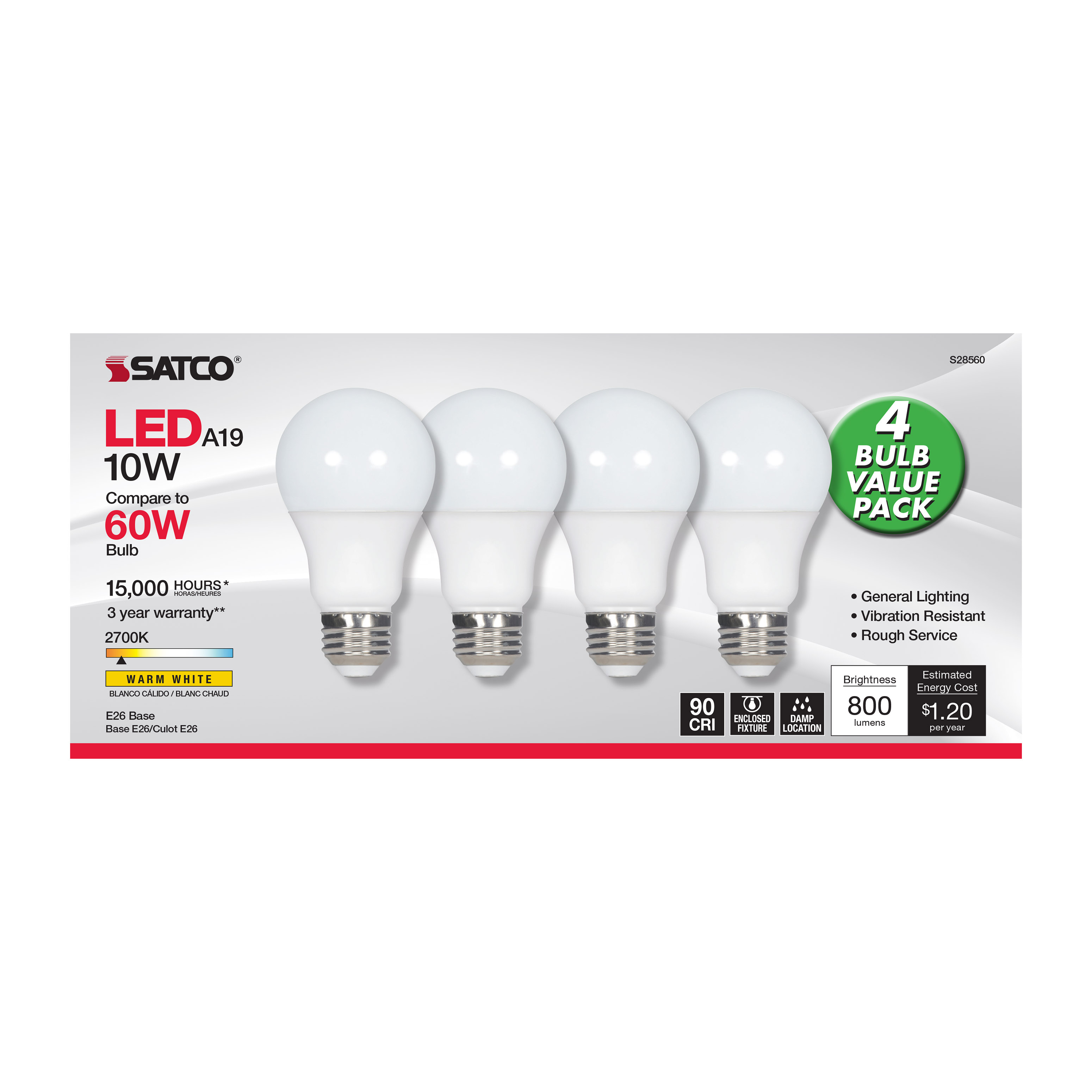 10A19/LED/927/120V/ND/4PK - S28560