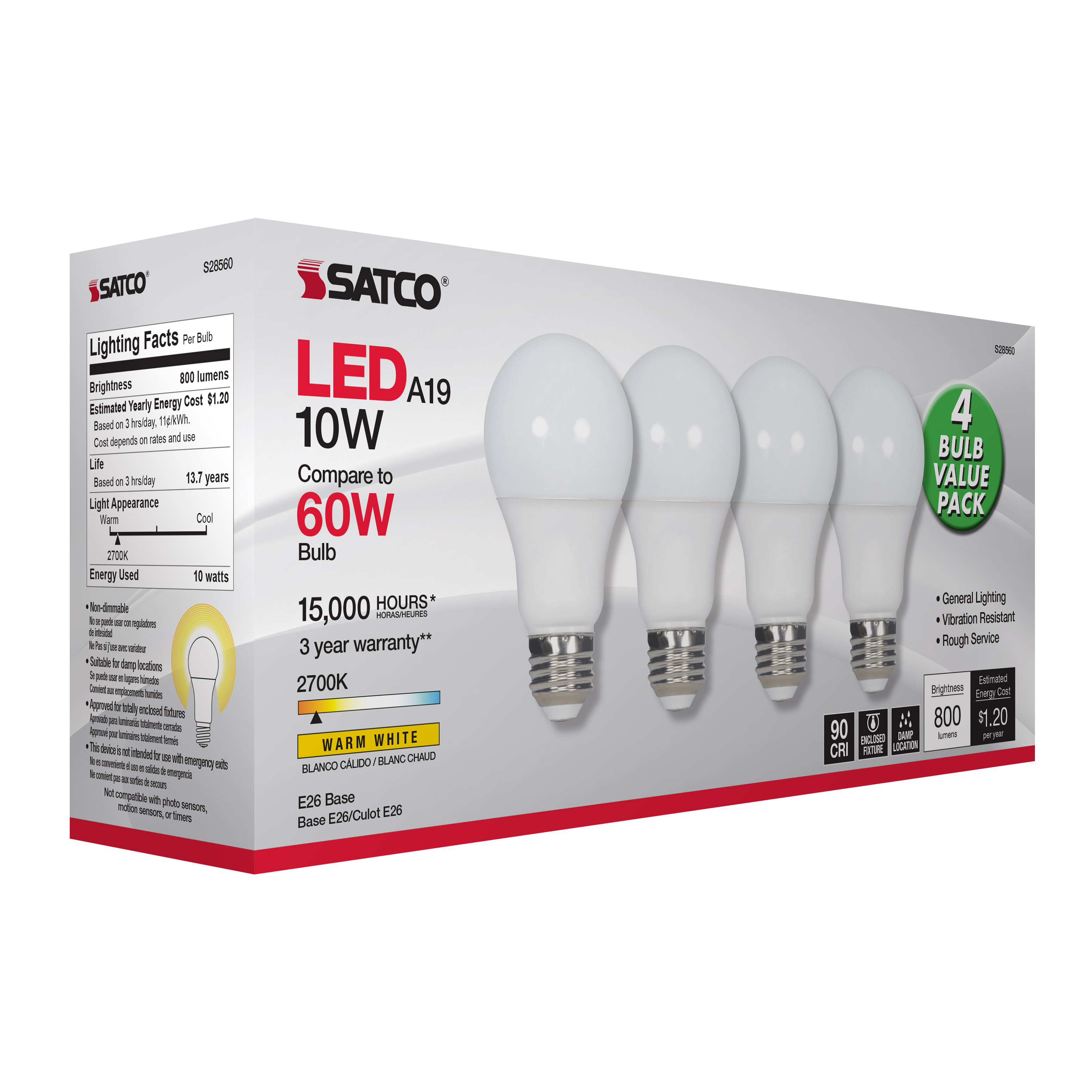 10A19/LED/927/120V/ND/4PK - S28560