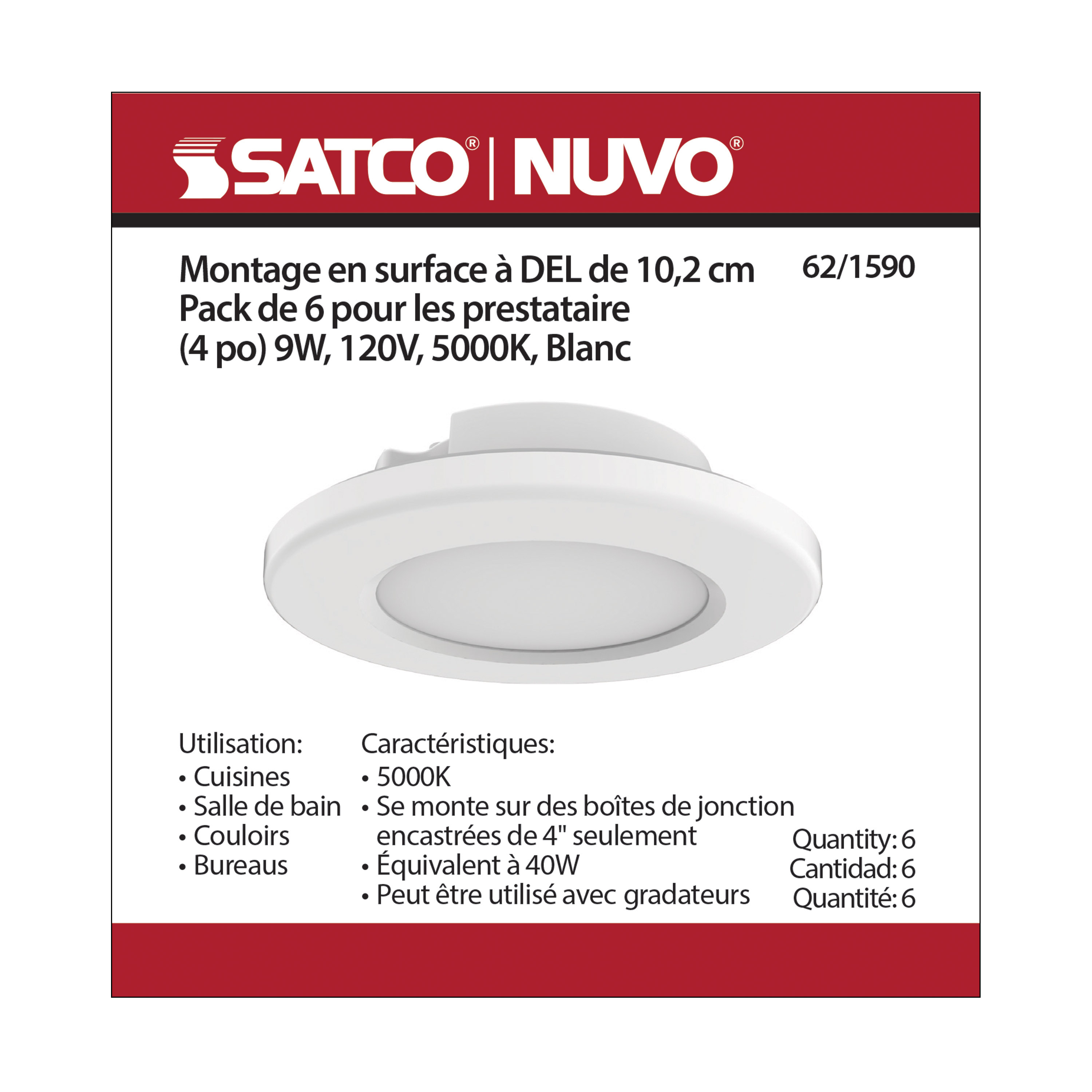 6PK 4"LED SURFACE MOUNT WHITE - 62-1590