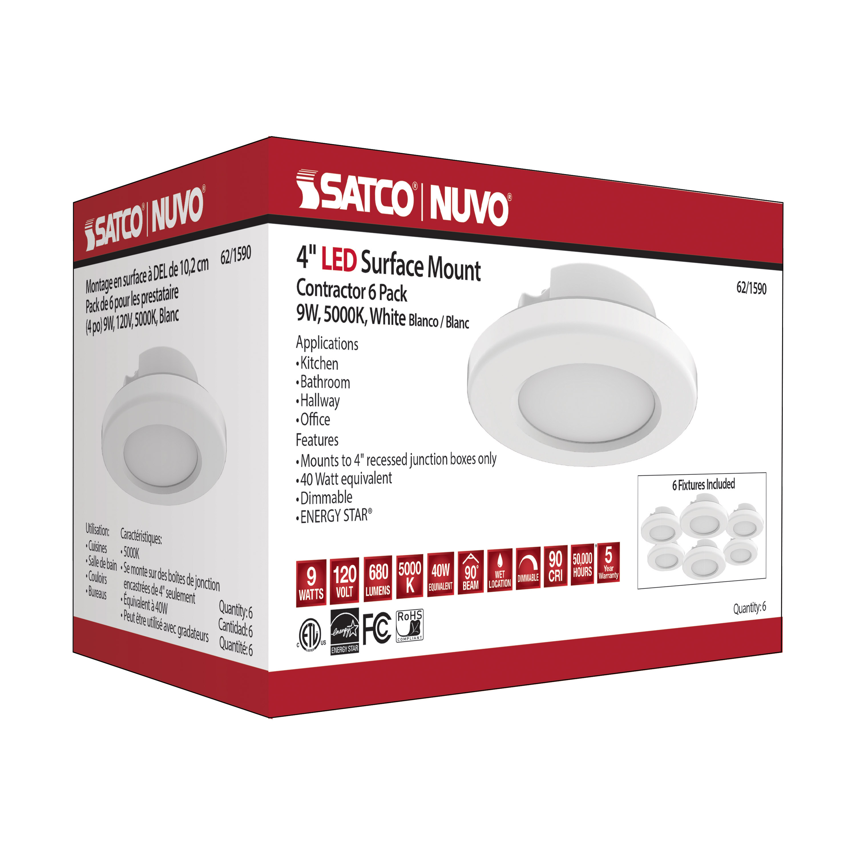 6PK 4"LED SURFACE MOUNT WHITE - 62-1590
