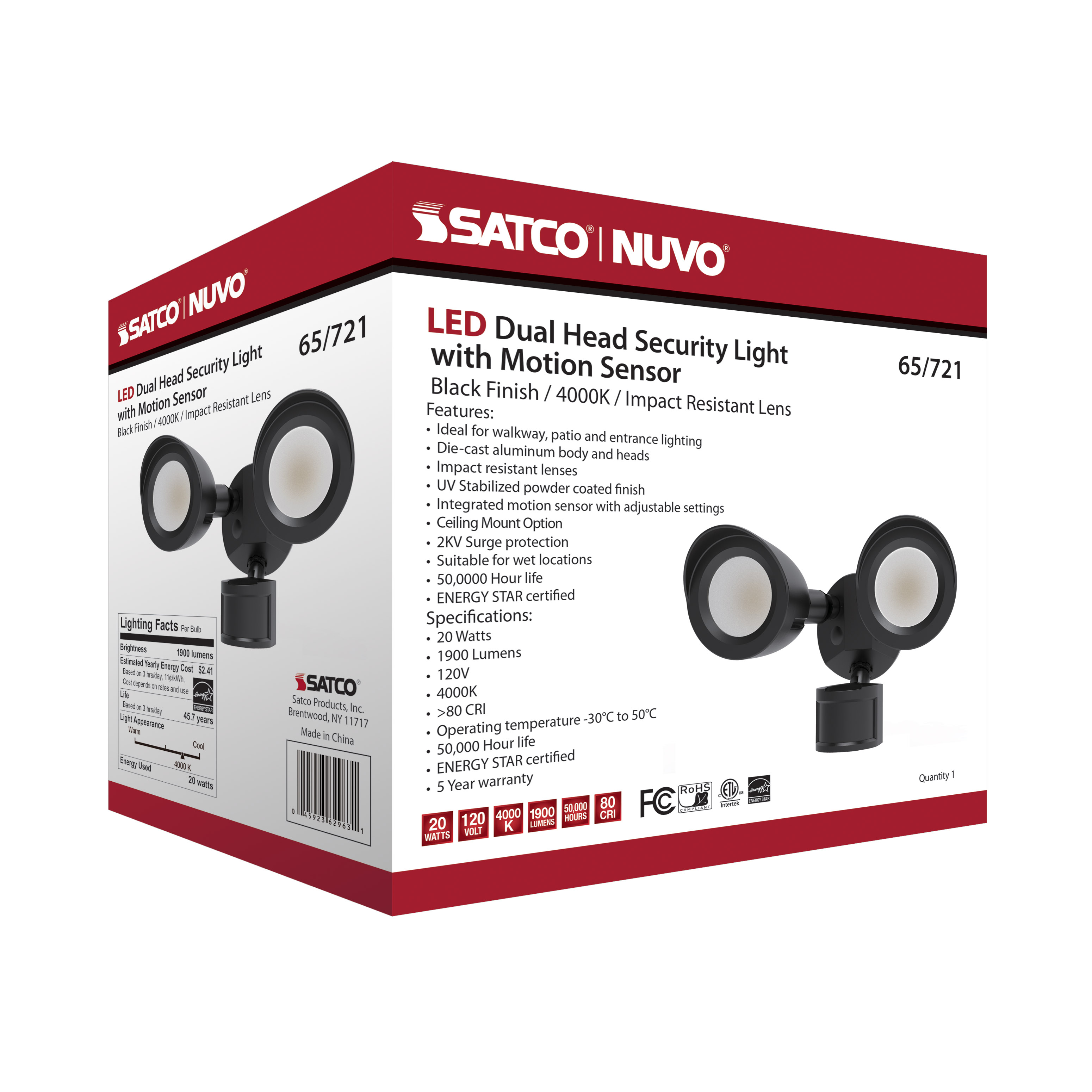 LED 2 BULLET HEAD SECURITY LGT - 65-721