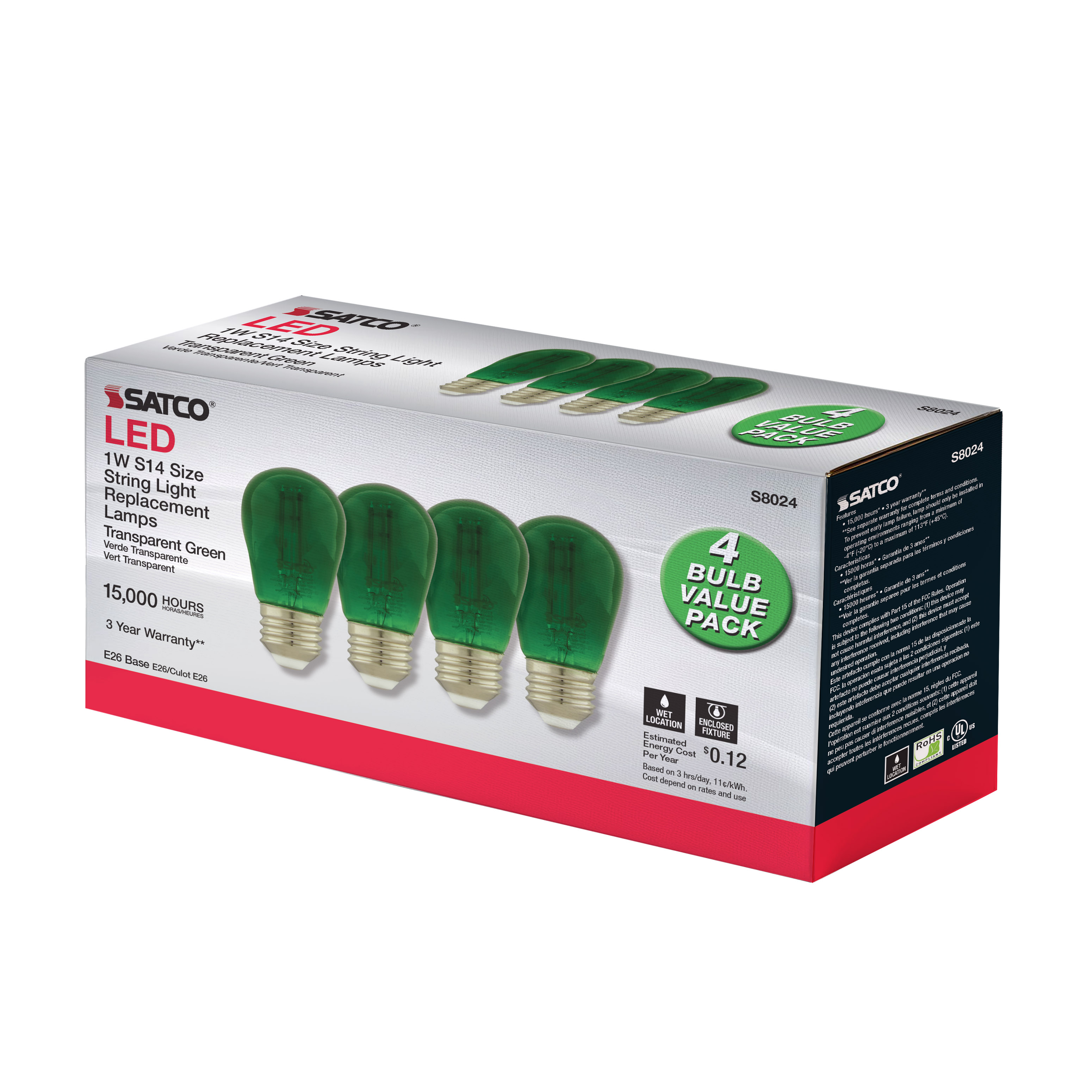 1W/LED/S14/GREEN/120V/ND/4PK - S8024