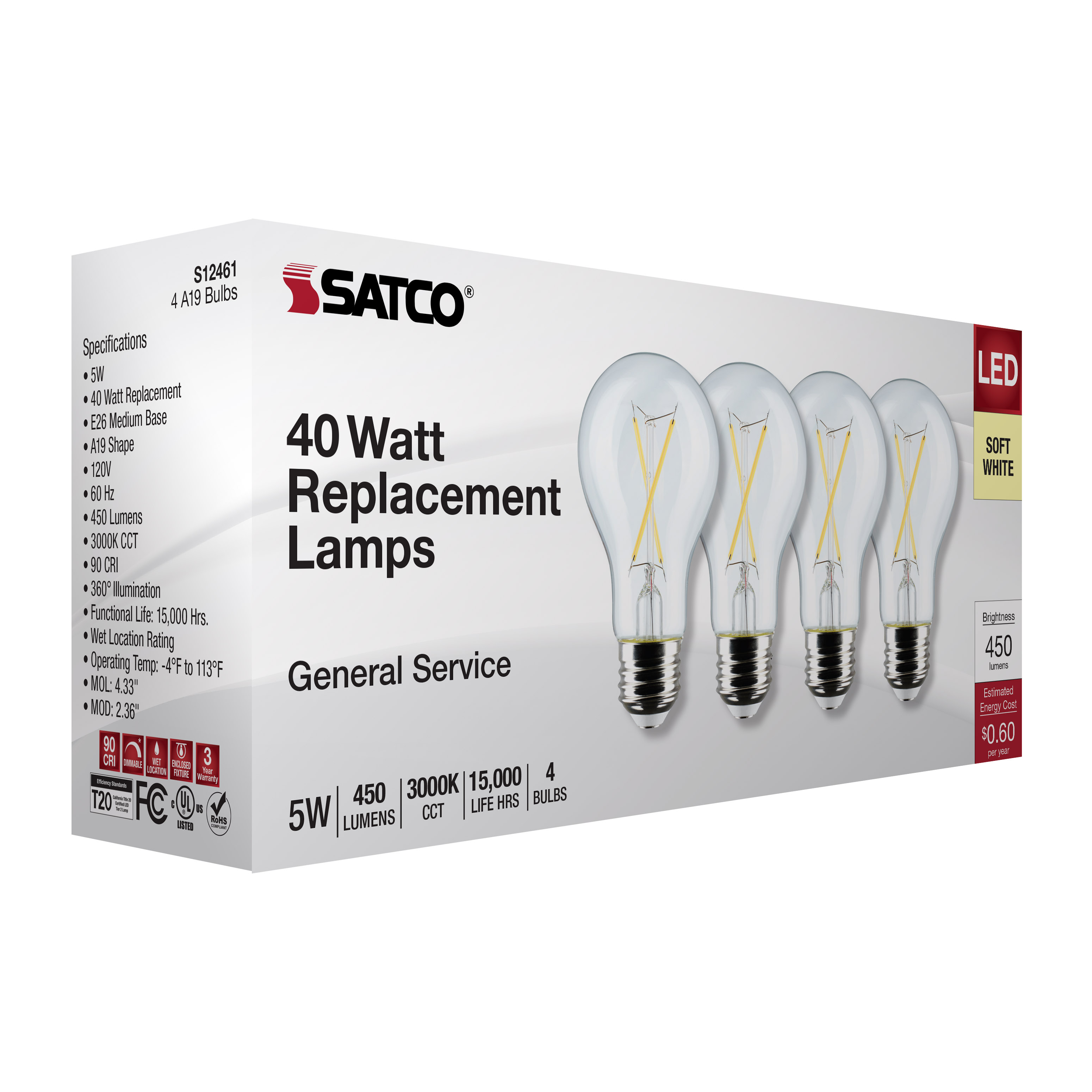 5A19/CL/LED/E26/930/4PK/120V - S12461