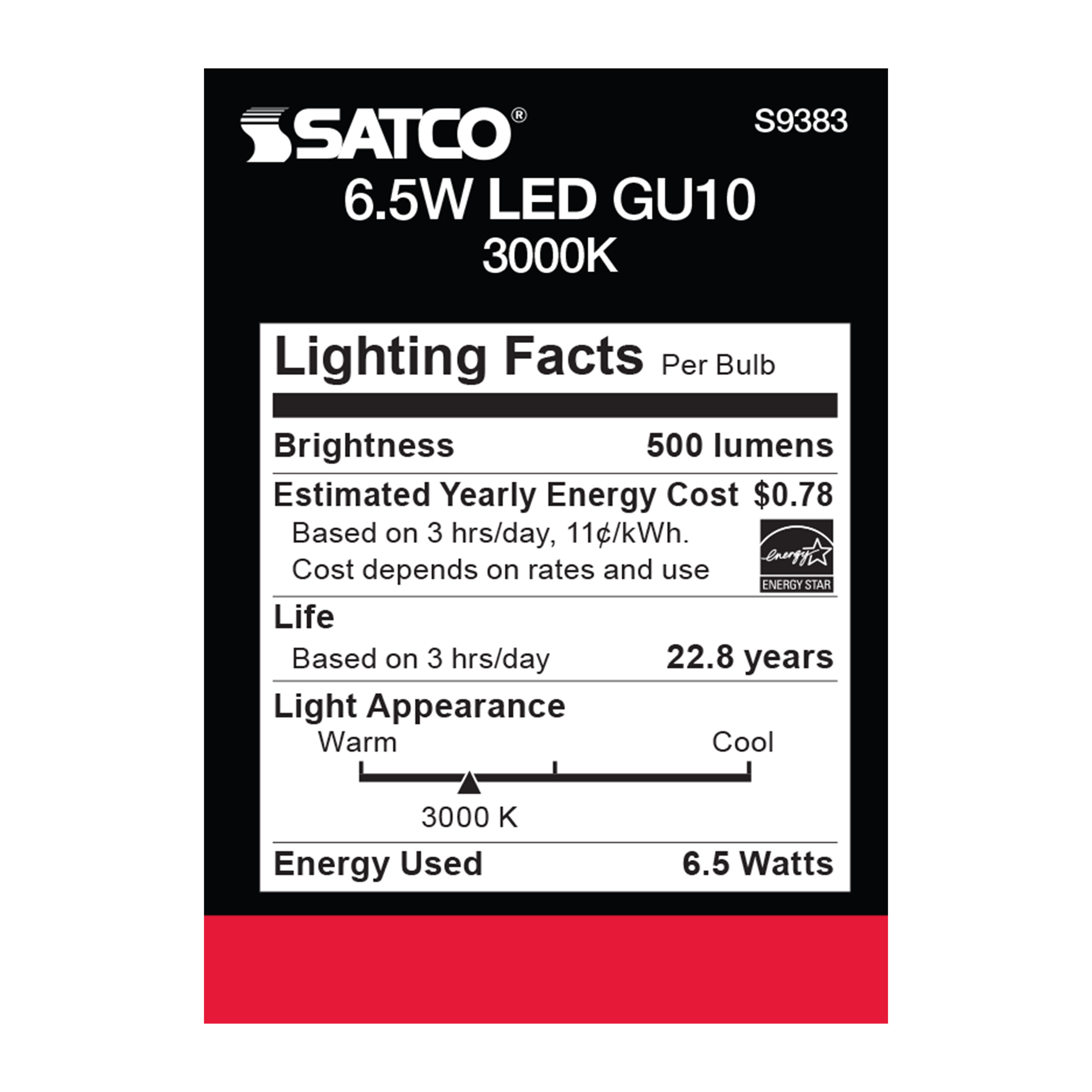 6.5MR16/LED/40'/30K/120V/GU10 - S9383