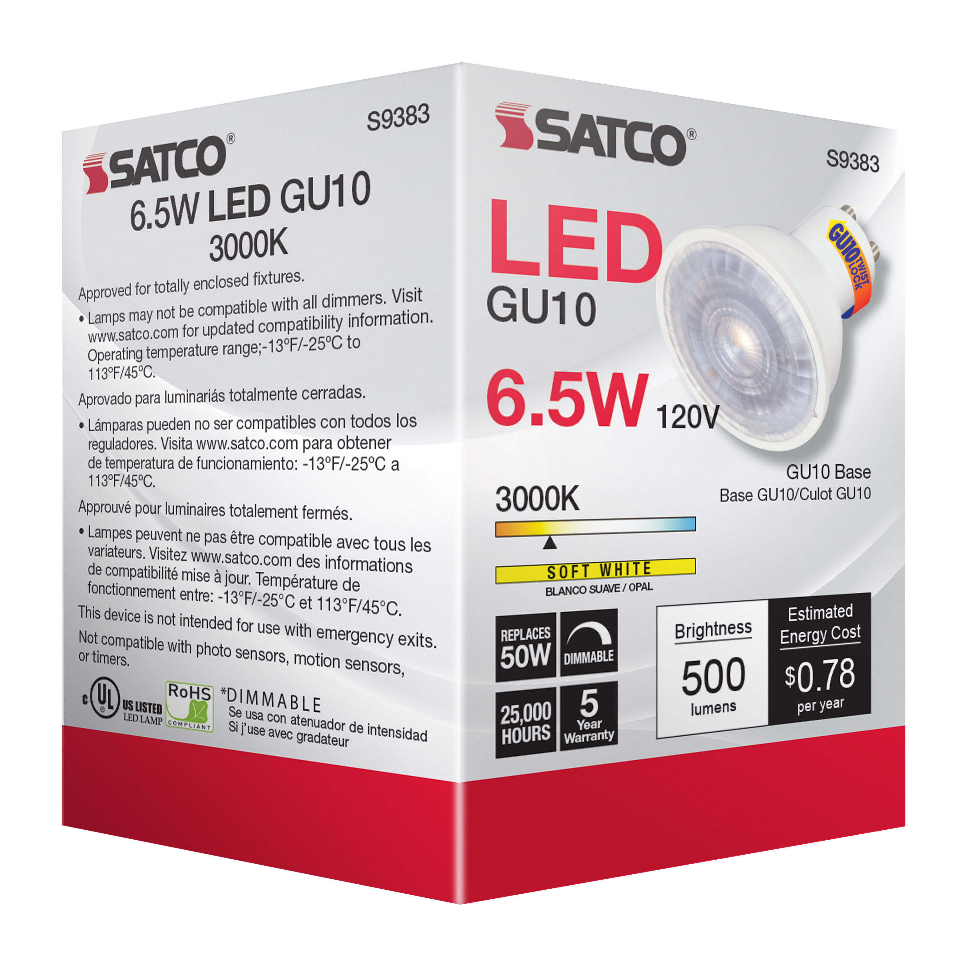 6.5MR16/LED/40'/30K/120V/GU10 - S9383