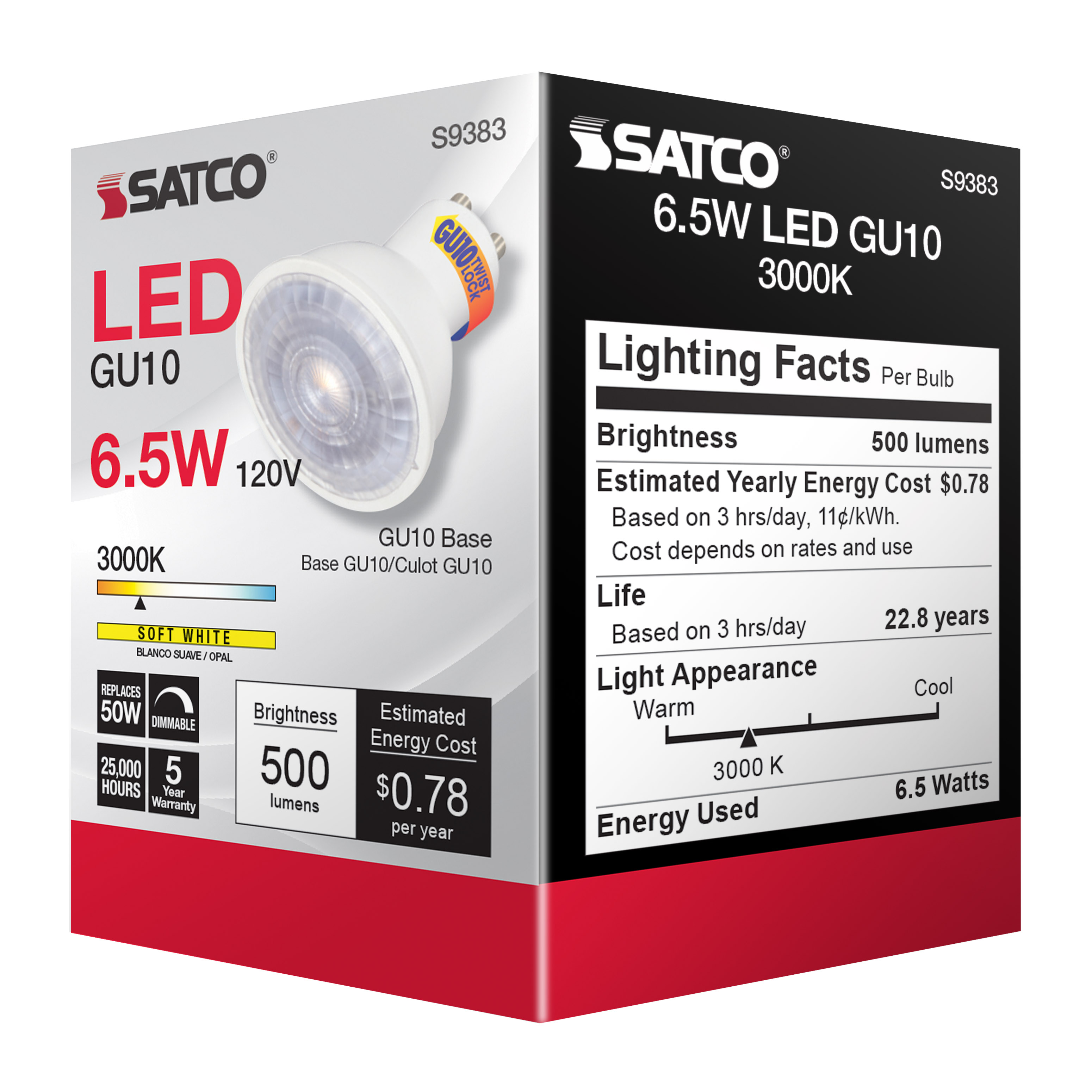 6.5MR16/LED/40'/30K/120V/GU10 - S9383