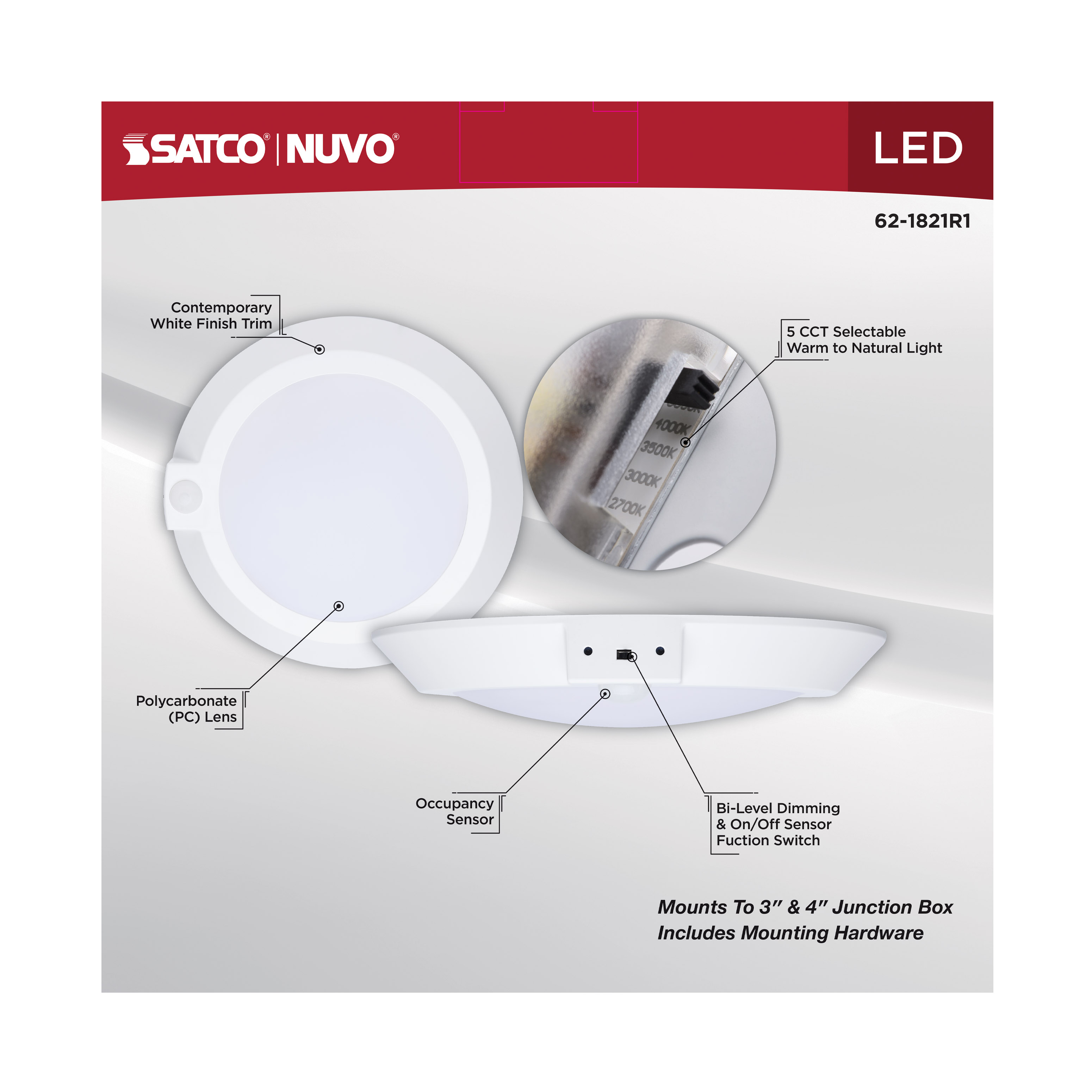 10" LED DISK LIGHT W/ OCC WHIT - 62-1821R1