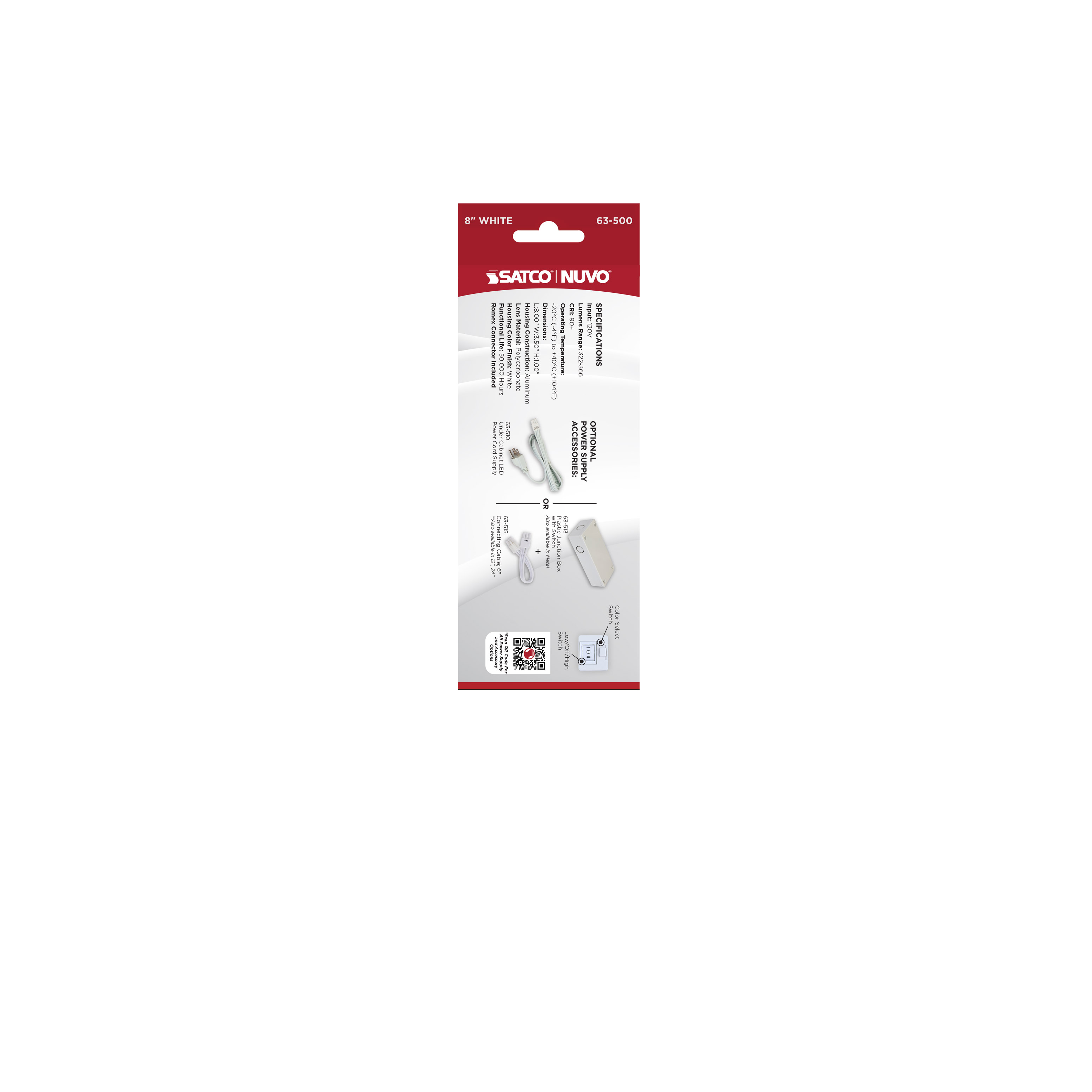 UNDER CAB LED 3CCT 8" - WH - 63-500
