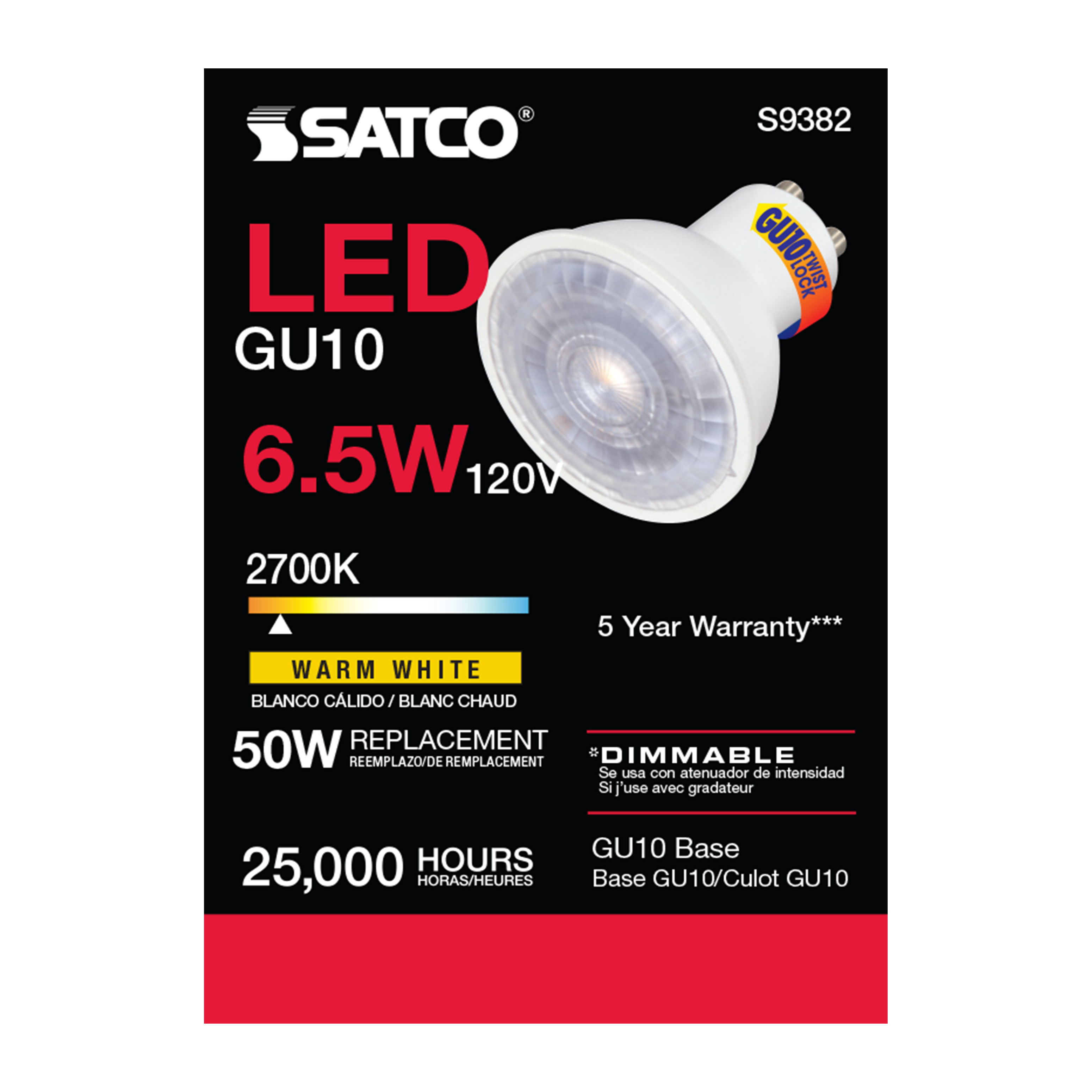 6.5MR16/LED/40'/27K/120V/GU10 - S9382