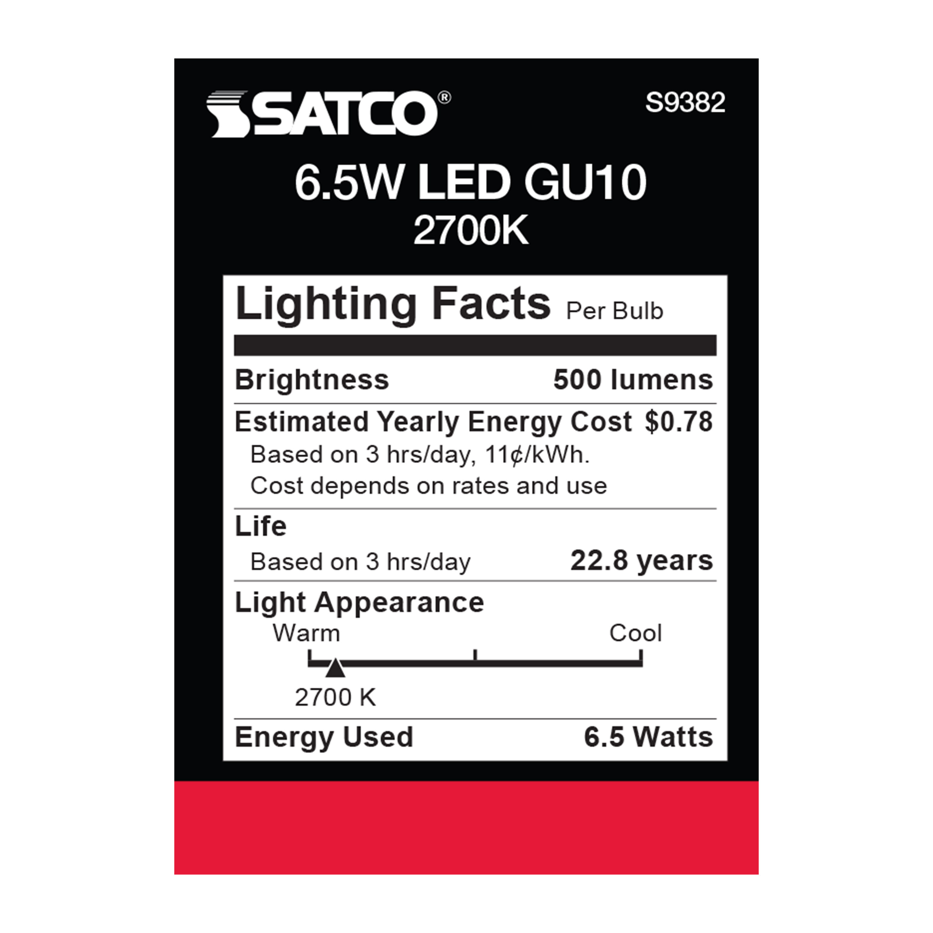 6.5MR16/LED/40'/27K/120V/GU10 - S9382